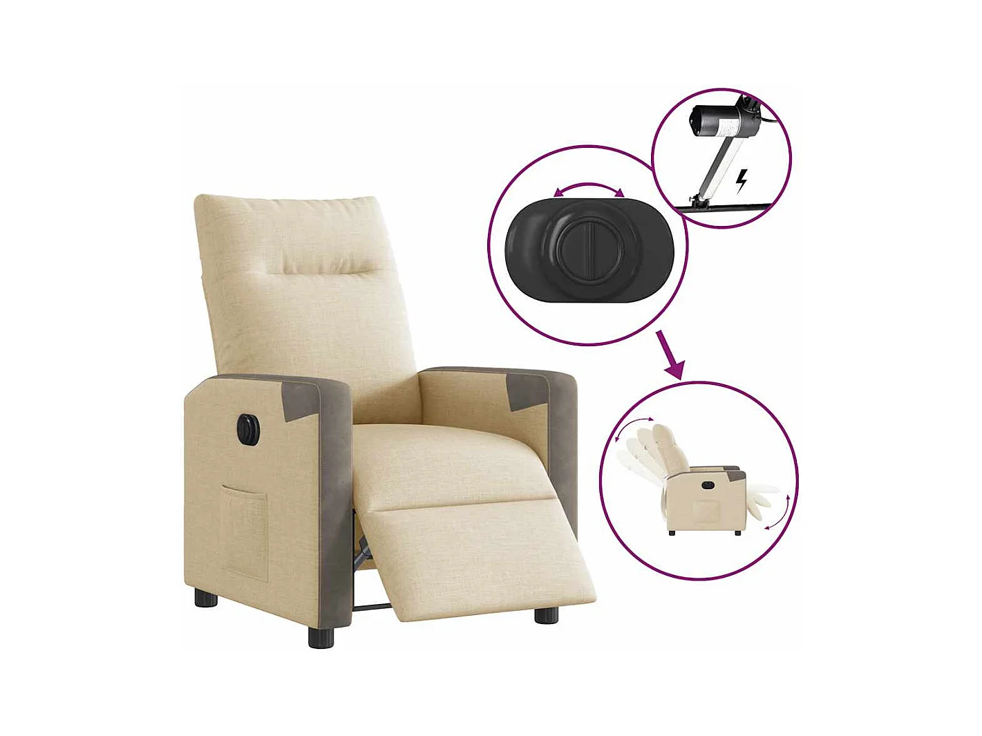 Fauteuil inclinable électrique Crème Tissu