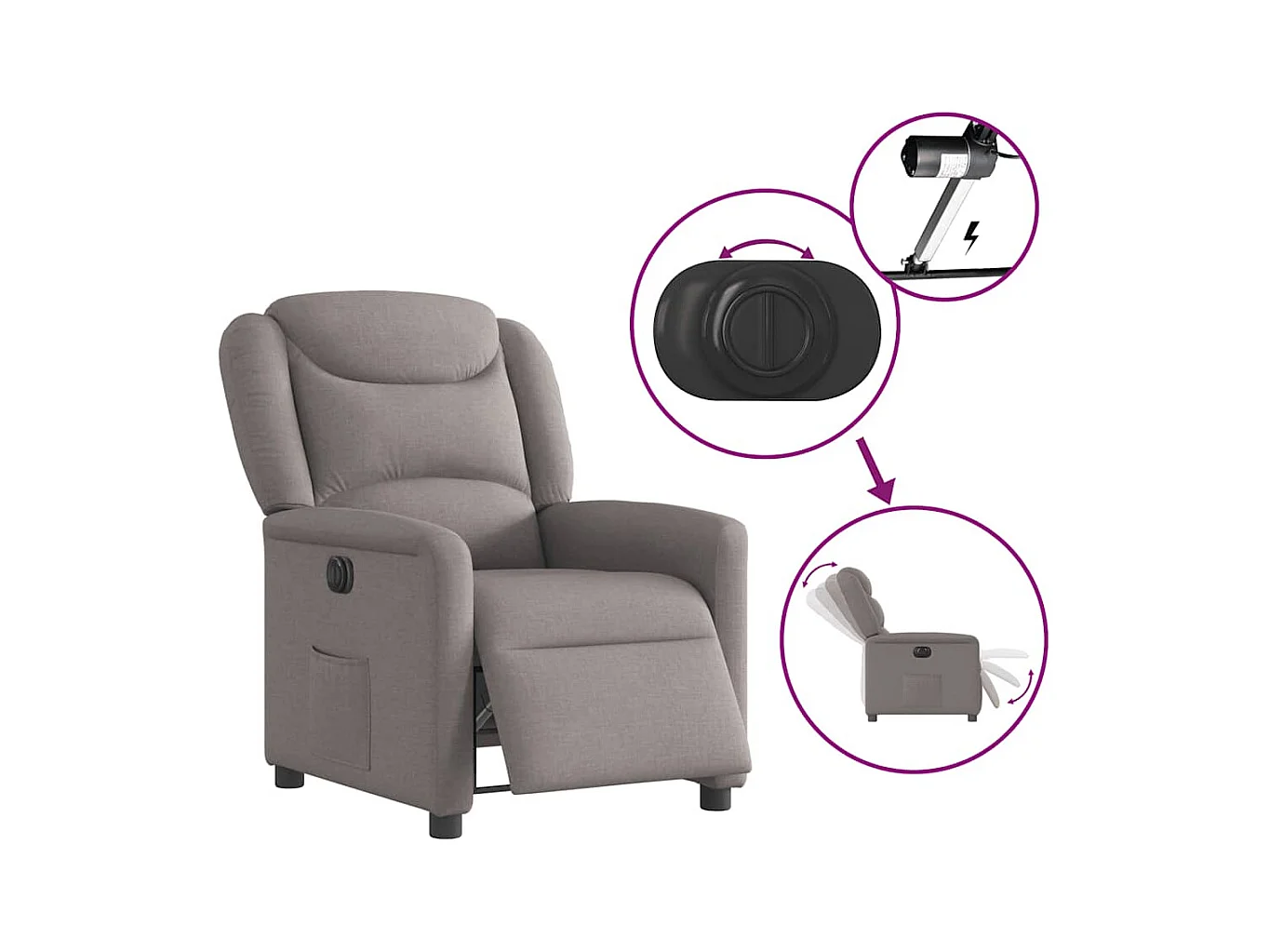 Fauteuil inclinable électrique Taupe Tissu