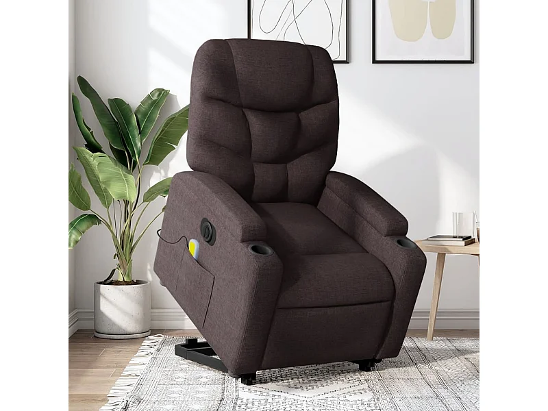Sillón reclinable de masaje eléctrico de tela marrón oscuro