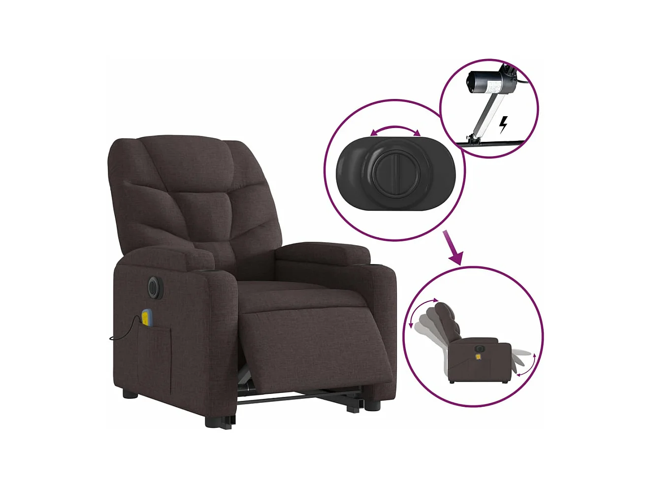 Fauteuil inclinable de massage électrique Marron foncé Tissu