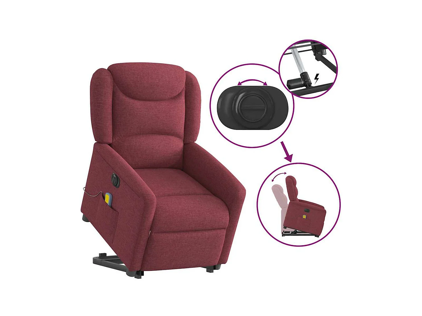 Fauteuil inclinable de massage électrique Rouge bordeaux Tissu