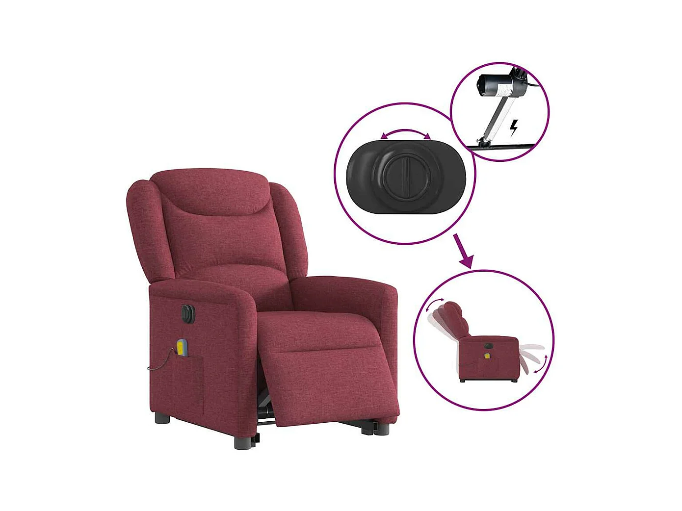 Fauteuil inclinable de massage électrique Rouge bordeaux Tissu