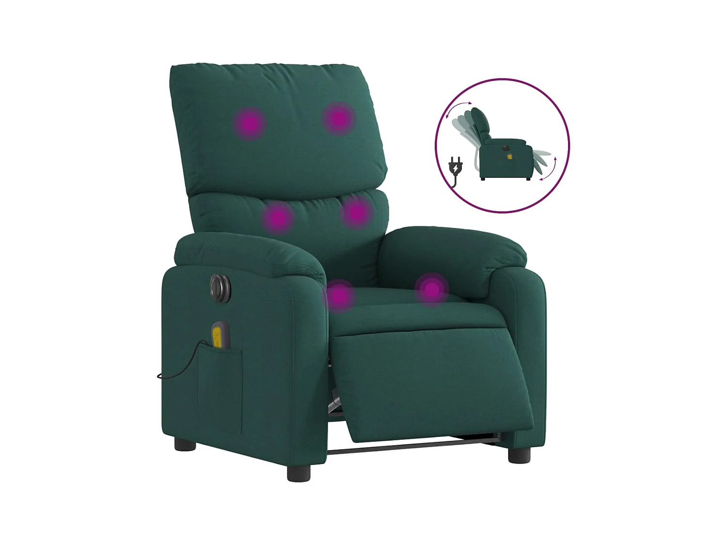 Fauteuil de massage inclinable électrique Vert foncé Tissu