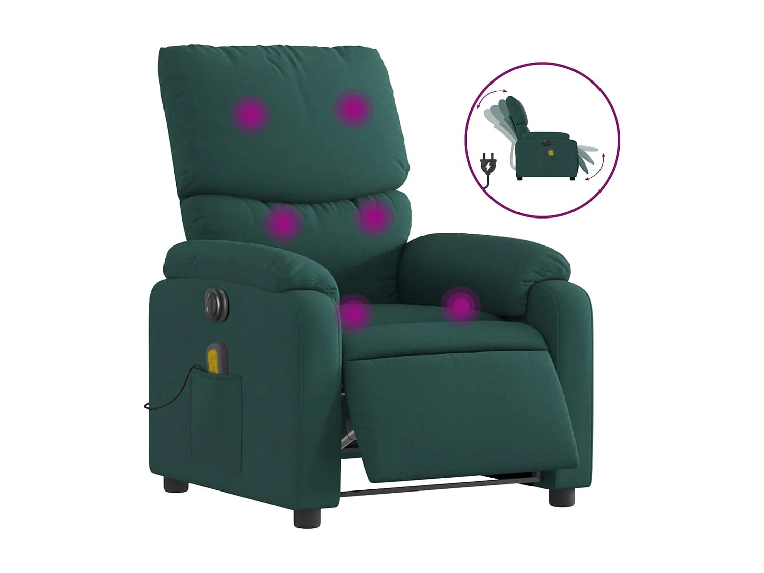 Fauteuil de massage inclinable électrique Vert foncé Tissu