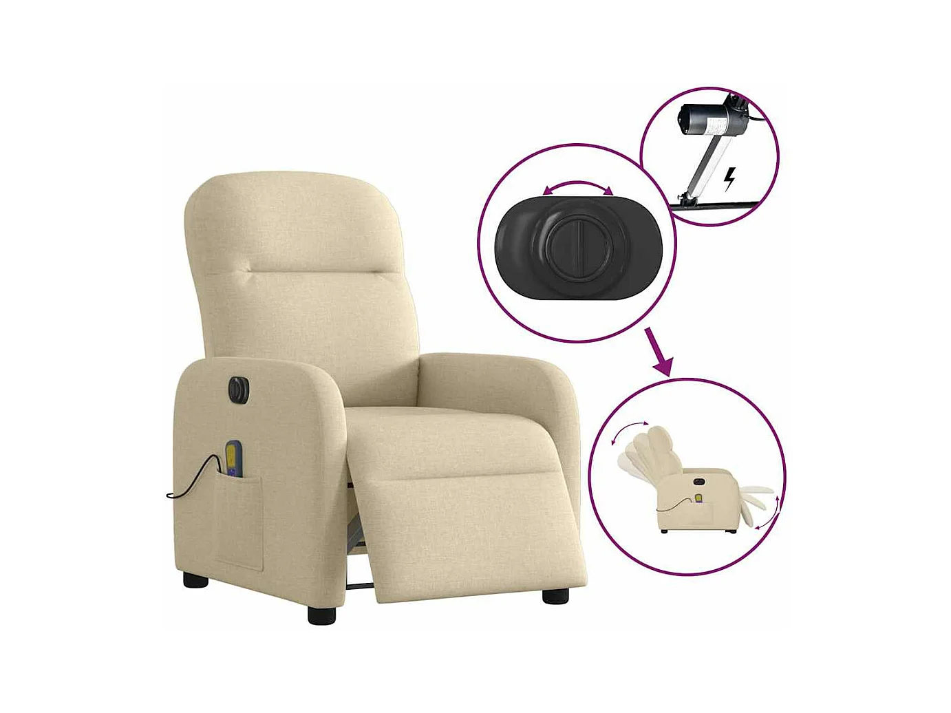 Fauteuil inclinable de massage électrique crème tissu
