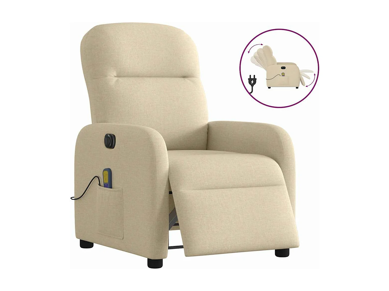 Fauteuil inclinable de massage électrique crème tissu