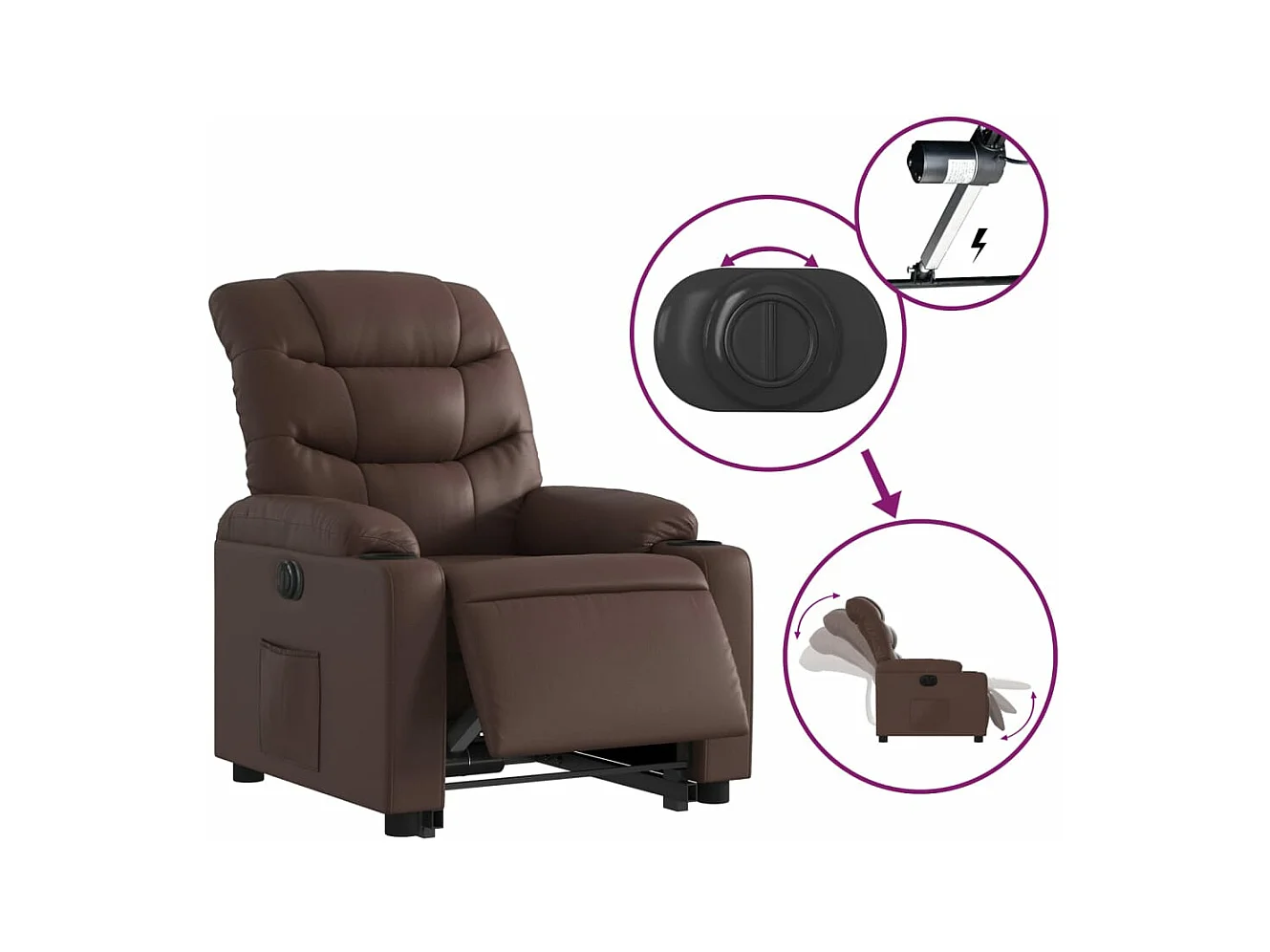 Fauteuil inclinable électrique marron similicuir