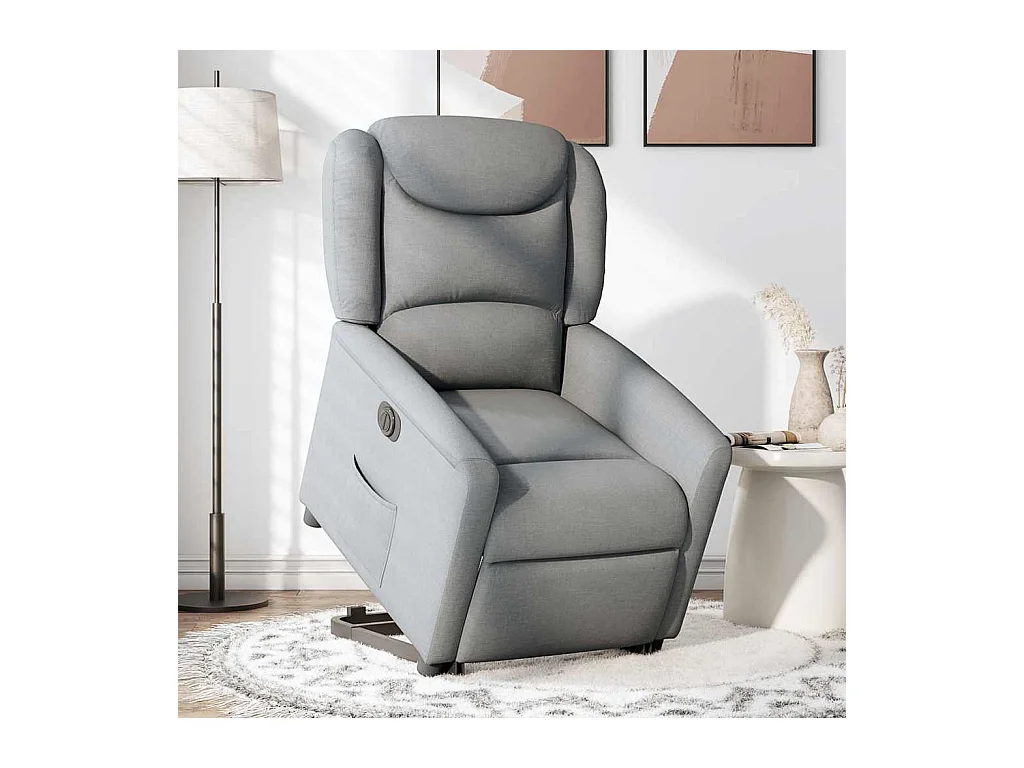 Cadeira reclinável elétrica de tecido cinza claro