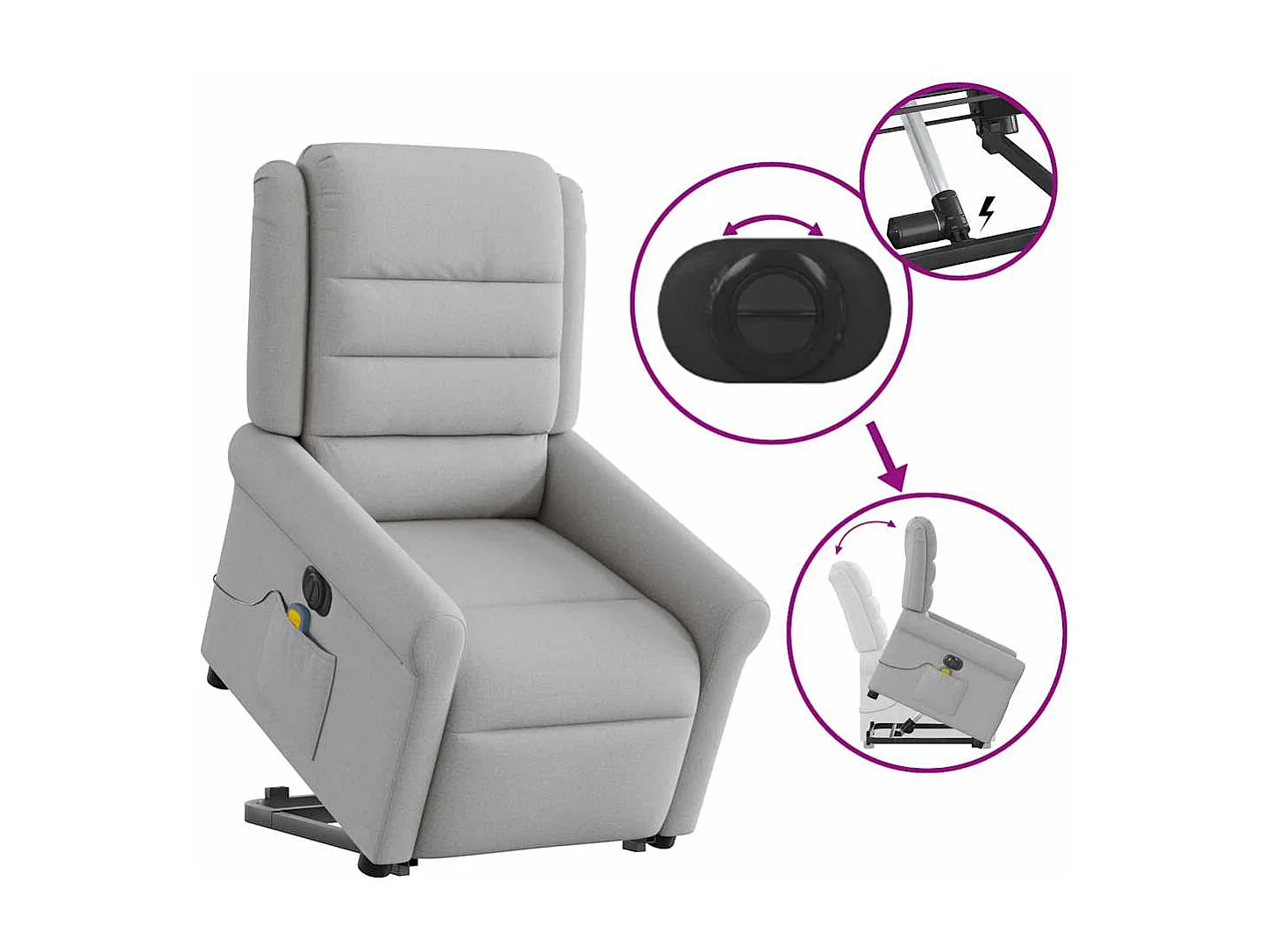 Fauteuil inclinable de massage électrique gris nuage tissu