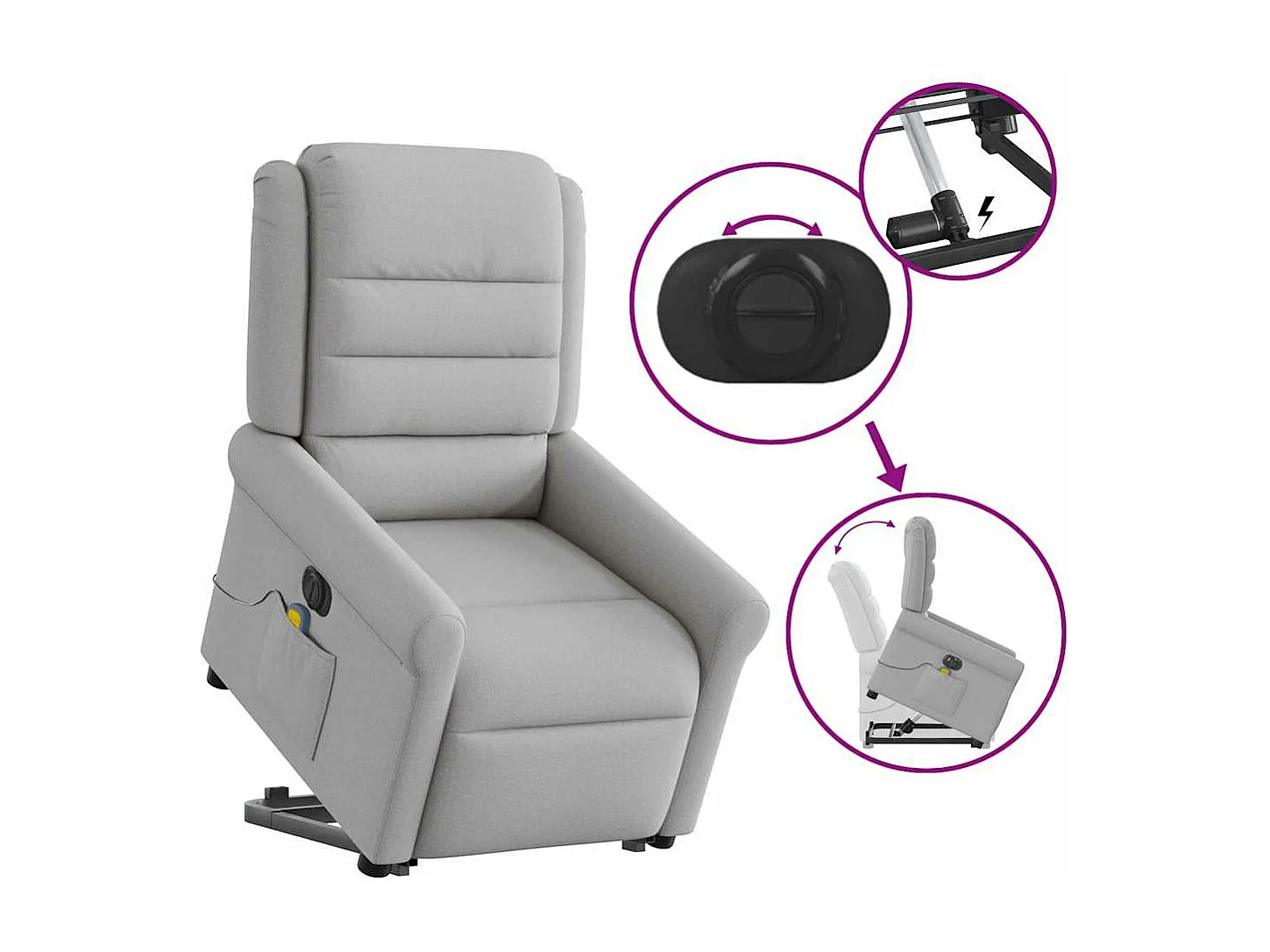 Fauteuil inclinable de massage électrique gris nuage tissu