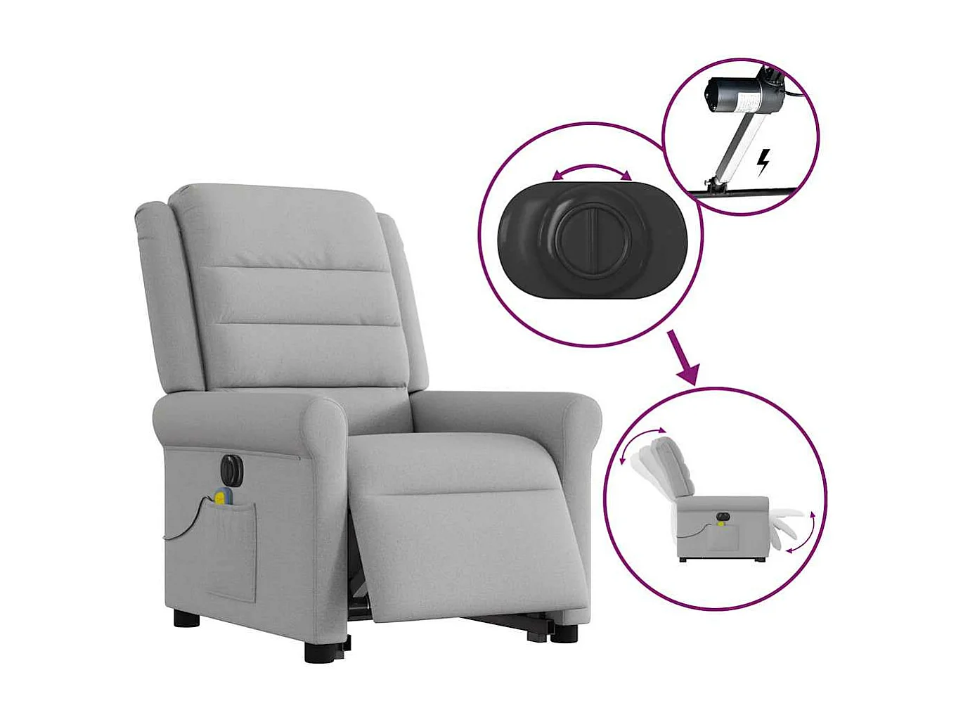 Fauteuil inclinable de massage électrique gris nuage tissu