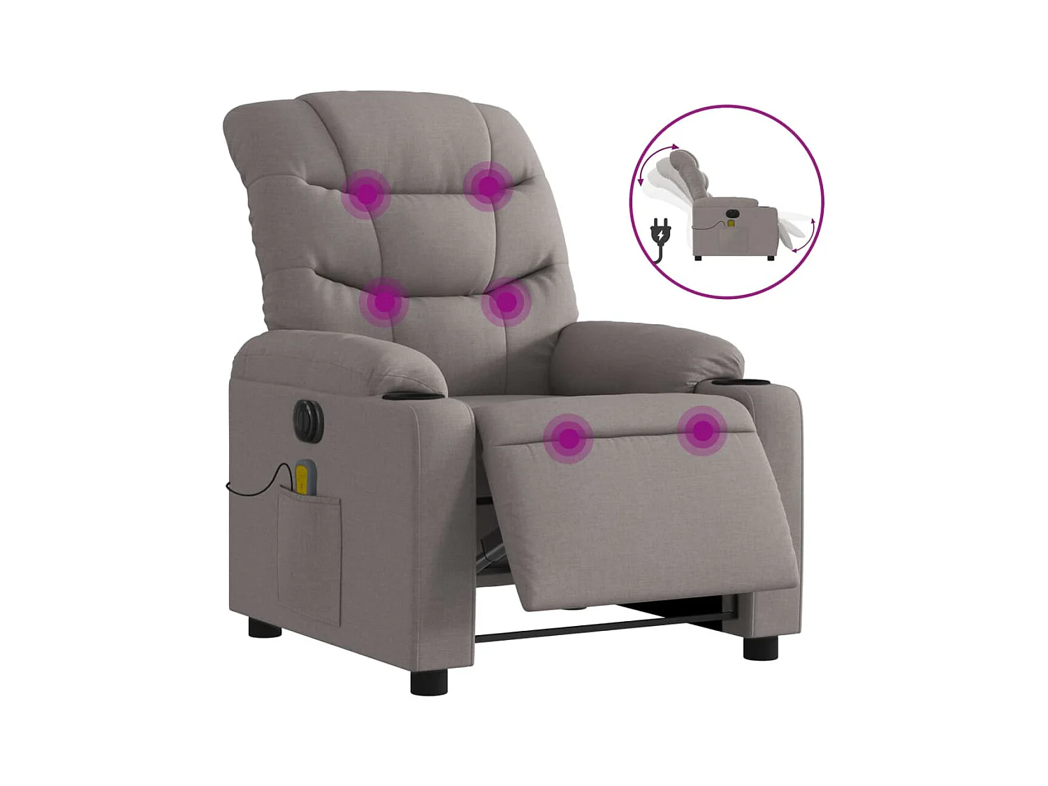 Fauteuil de massage inclinable électrique Taupe Tissu