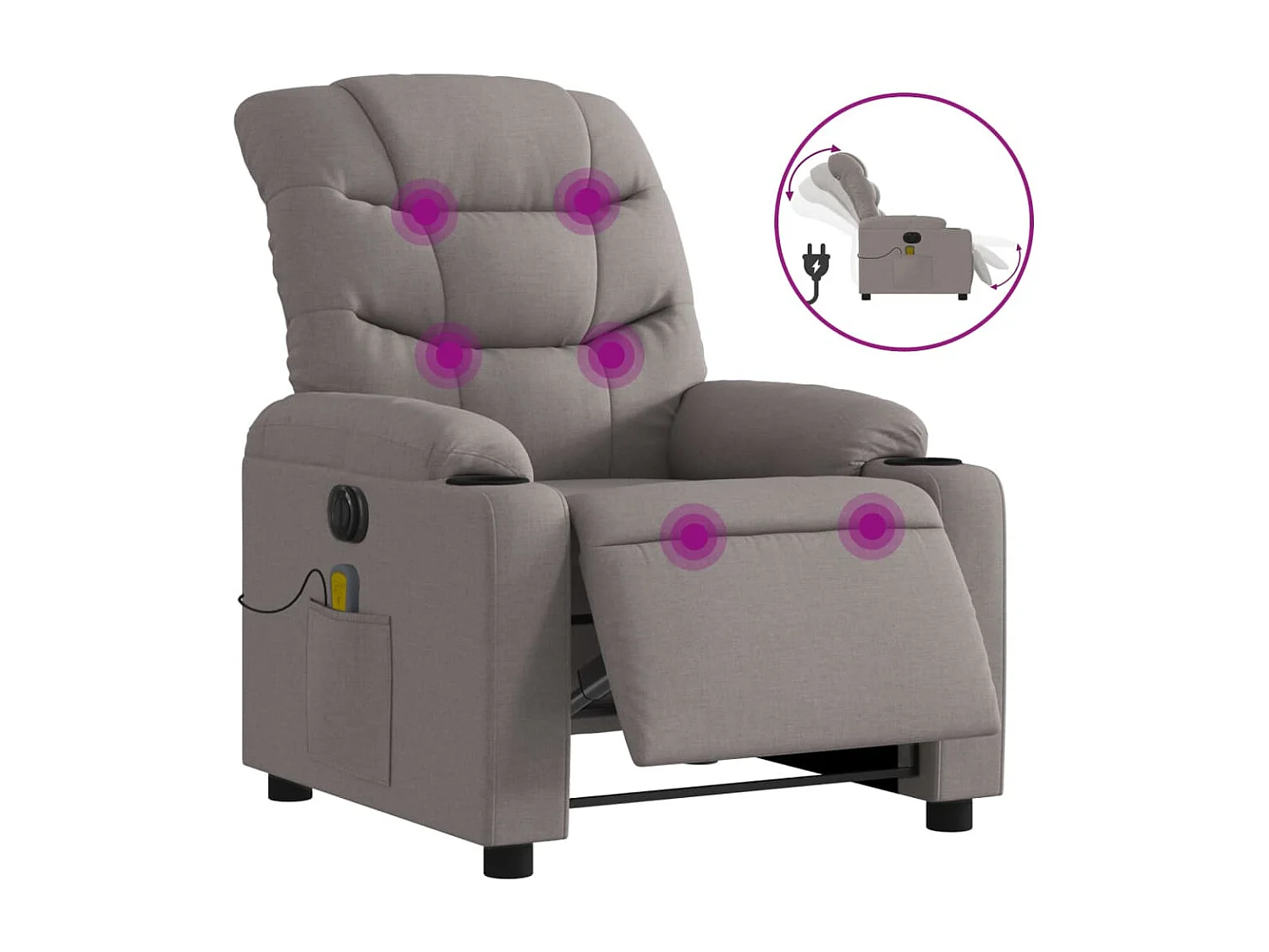 Fauteuil de massage inclinable électrique Taupe Tissu