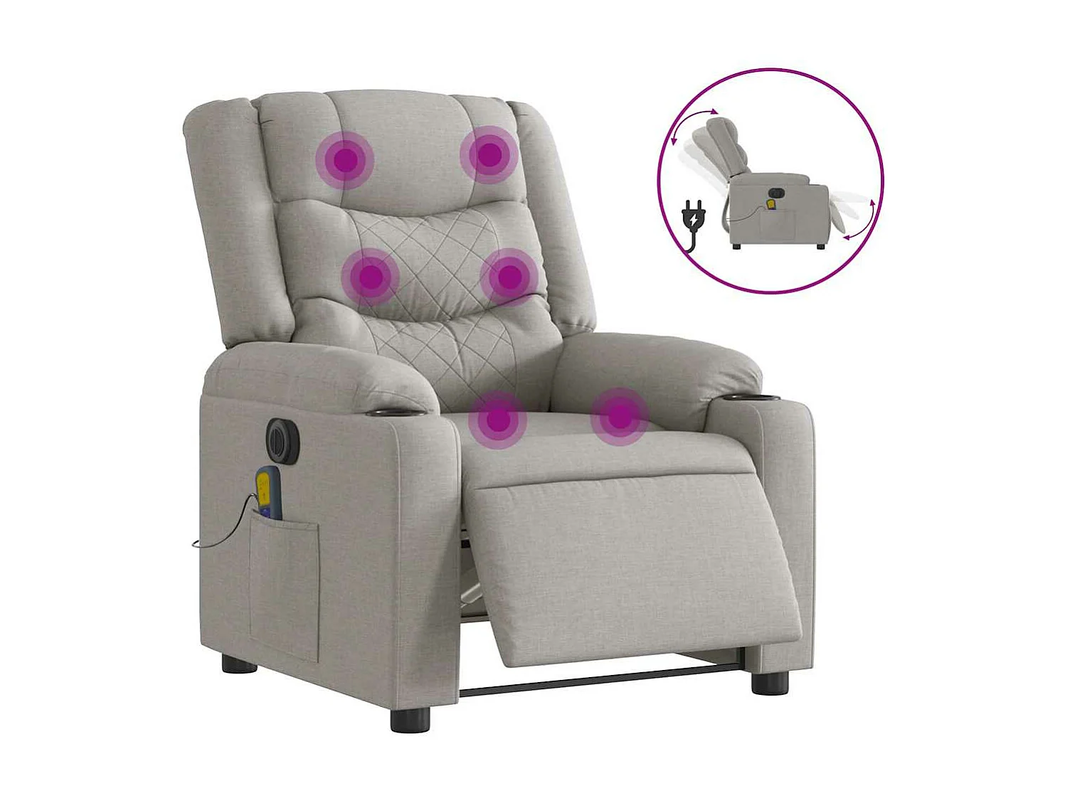 Fauteuil de massage inclinable électrique gris nuage tissu
