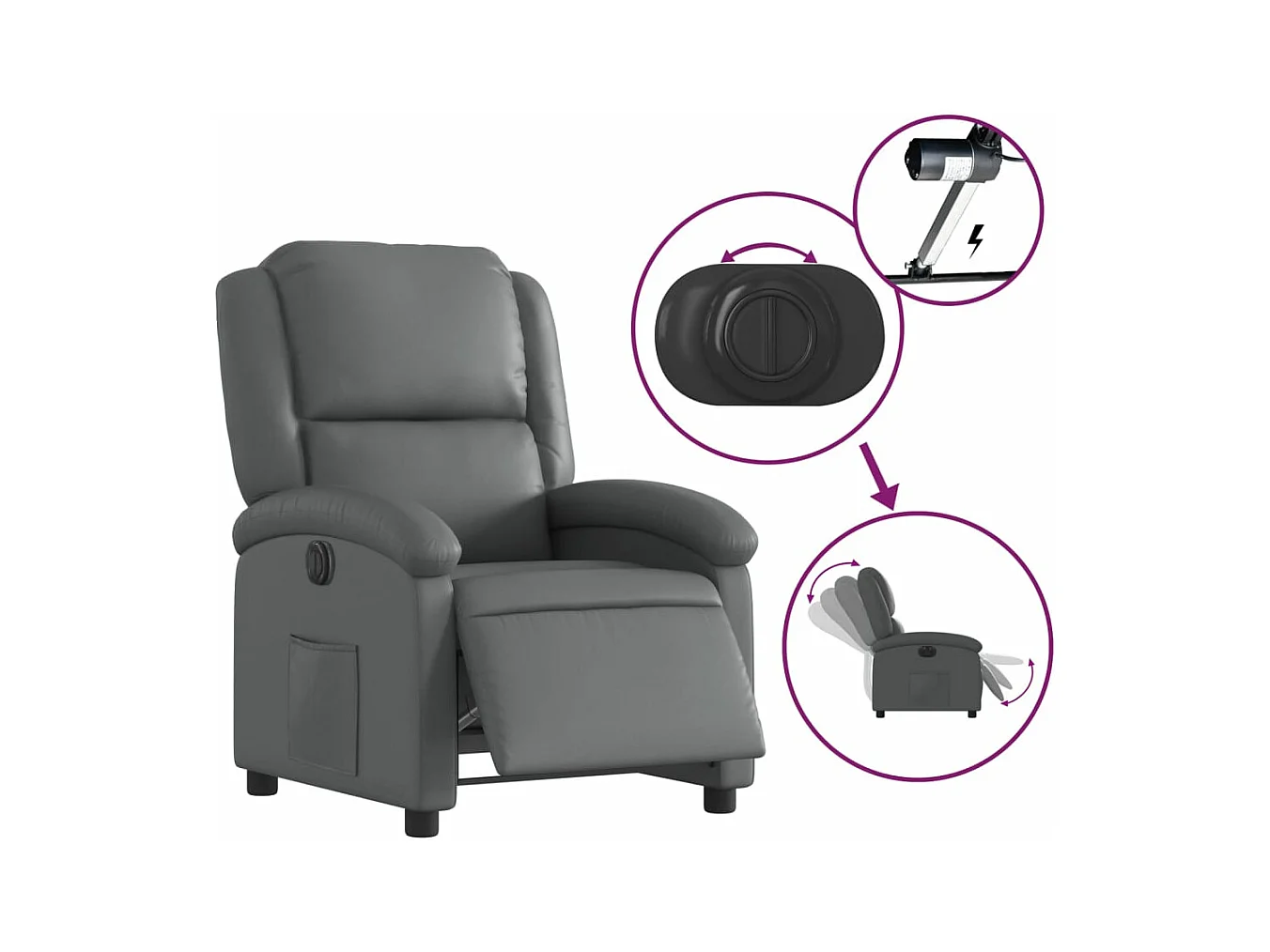 Fauteuil inclinable électrique Gris Similicuir