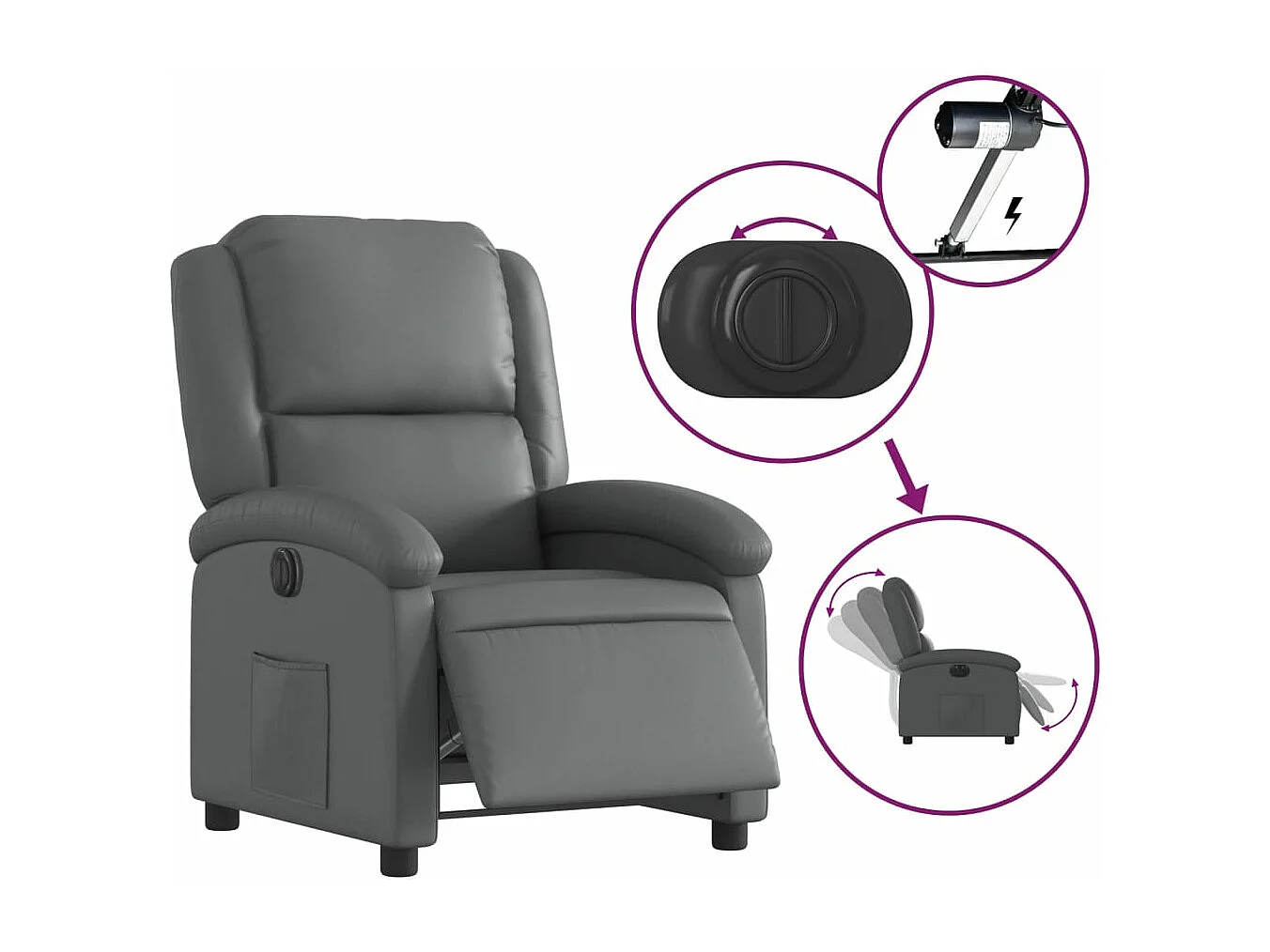 Fauteuil inclinable électrique Gris Similicuir