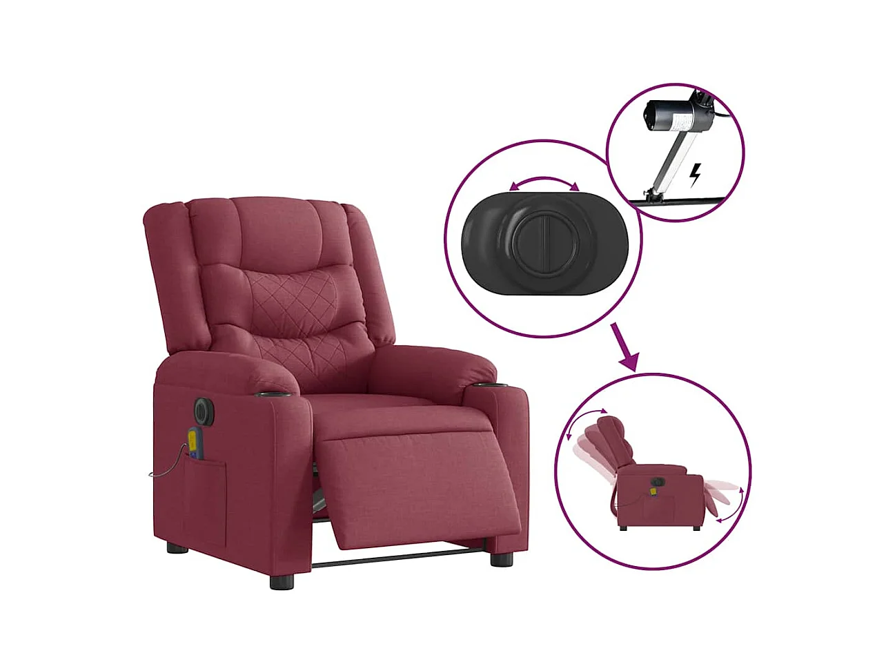 Fauteuil de massage inclinable électrique Rouge bordeaux Tissu