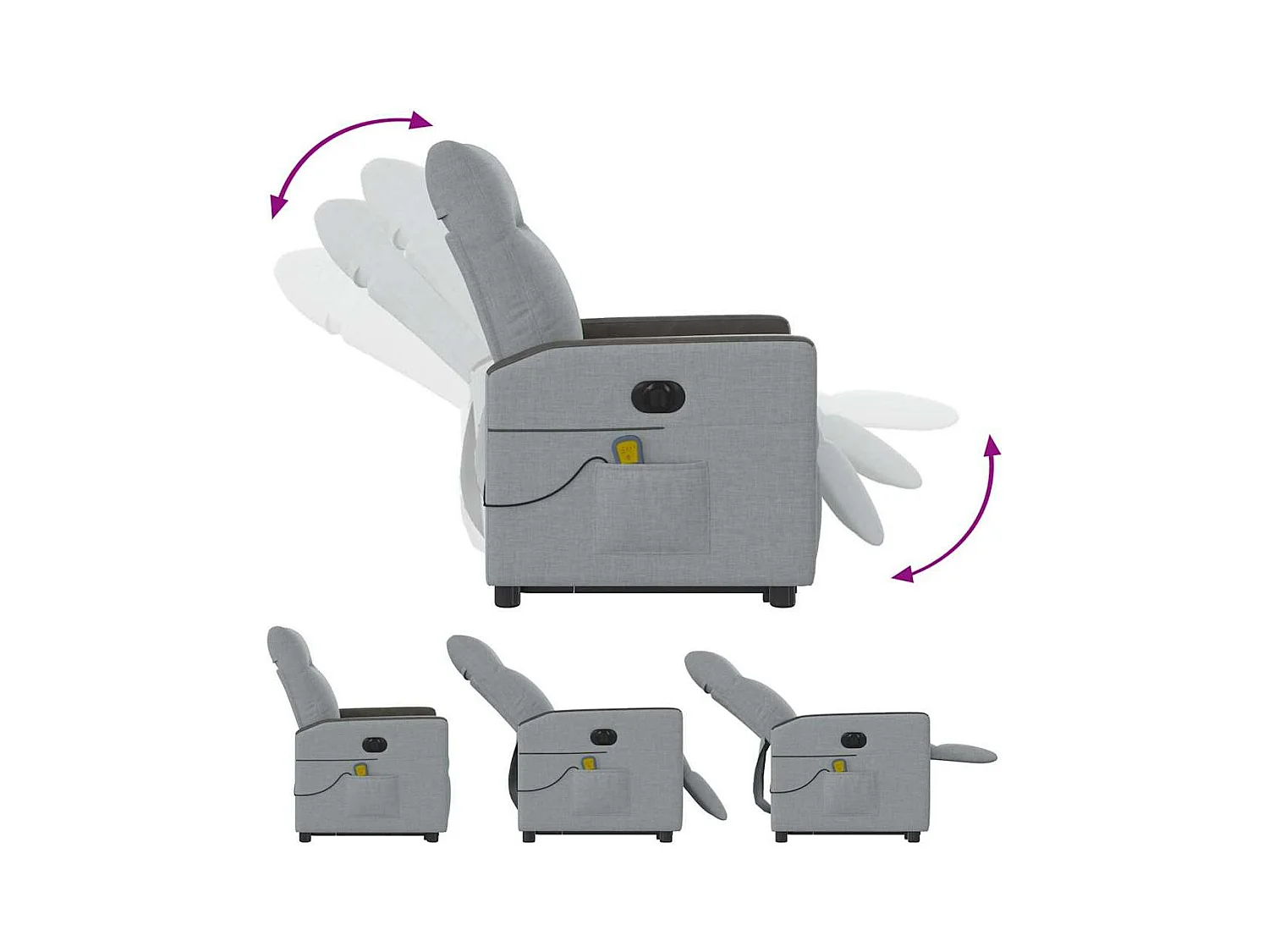 Fauteuil inclinable de massage électrique Gris clair Tissu