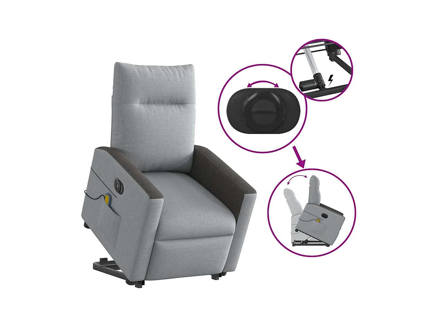 Fauteuil inclinable de massage électrique Gris clair Tissu