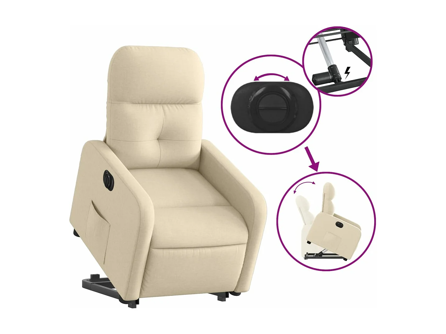 Fauteuil inclinable électrique crème tissu