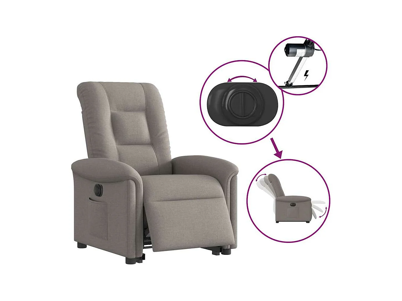 Elektrische relaxfauteuil taupe stof