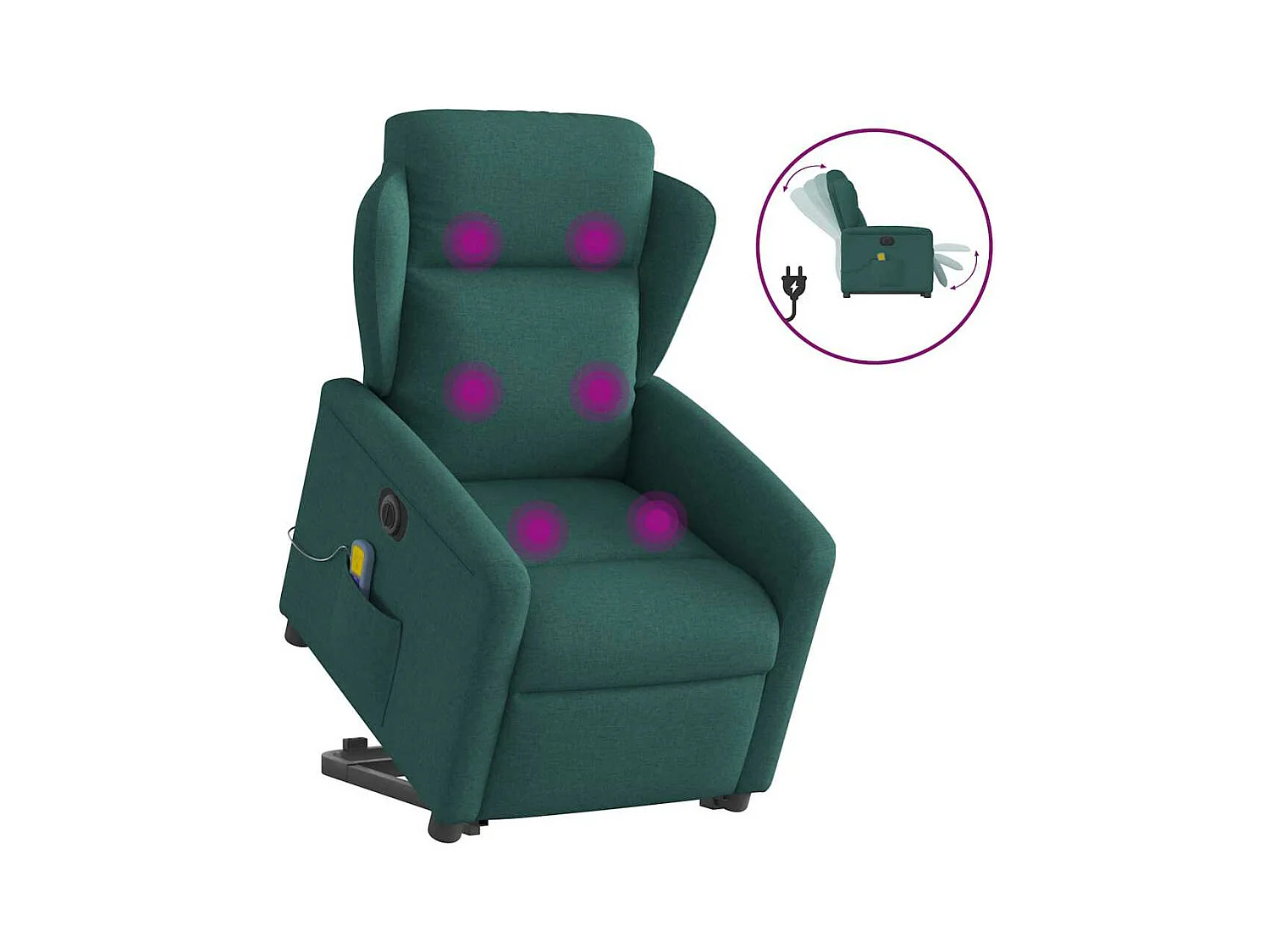 Sillón reclinable de masaje eléctrico de tela verde oscuro