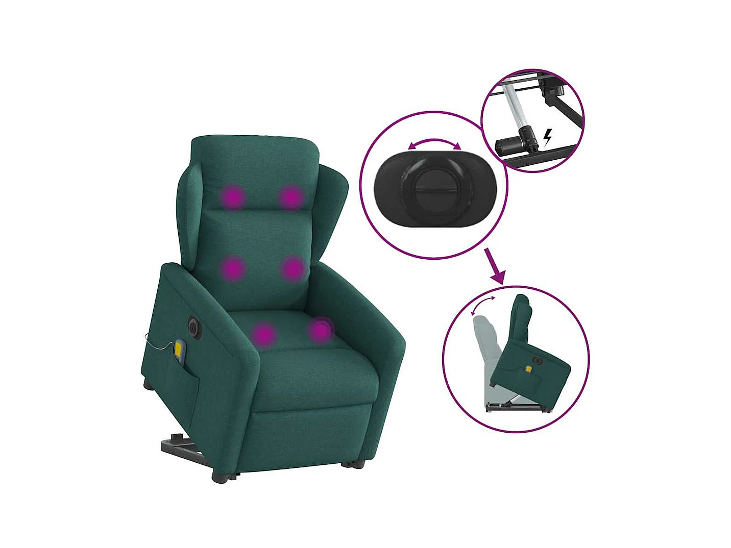Sillón reclinable de masaje eléctrico de tela verde oscuro