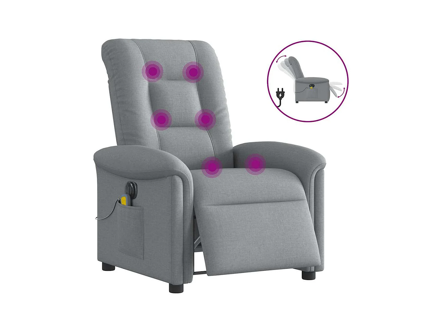 Fauteuil de massage inclinable électrique gris clair tissu