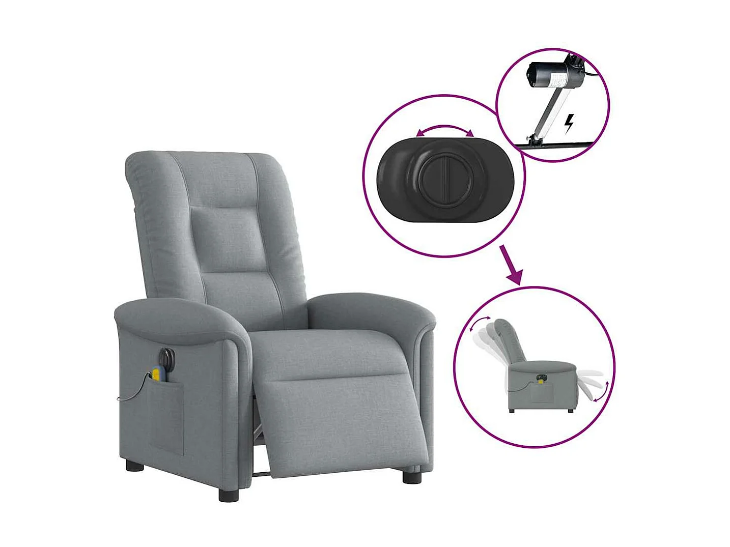 Fauteuil de massage inclinable électrique gris clair tissu