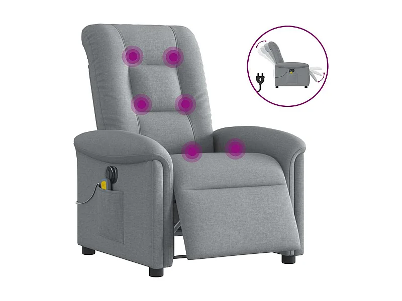 Fauteuil de massage inclinable électrique gris clair tissu