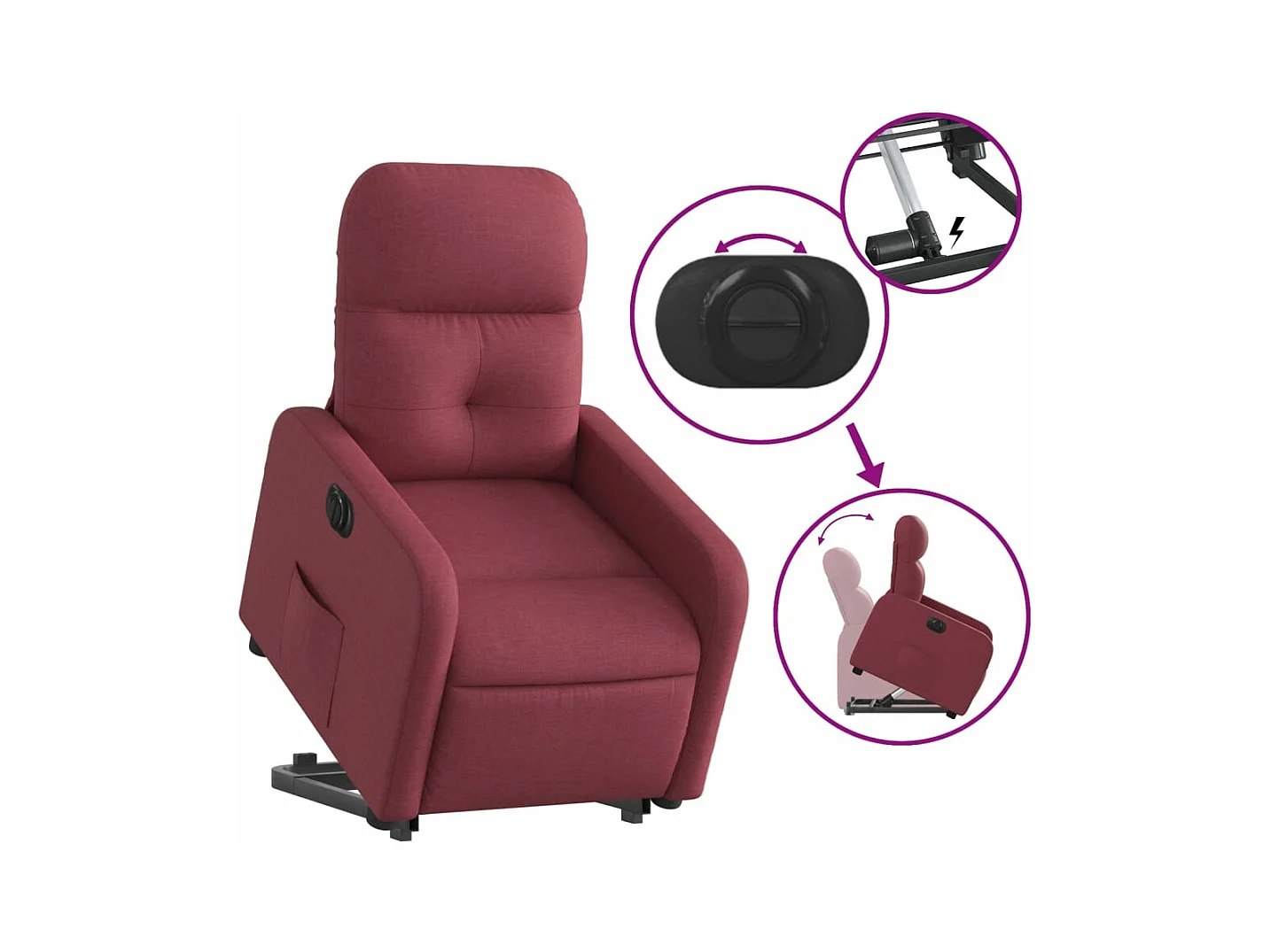 Fauteuil inclinable électrique rouge bordeaux tissu