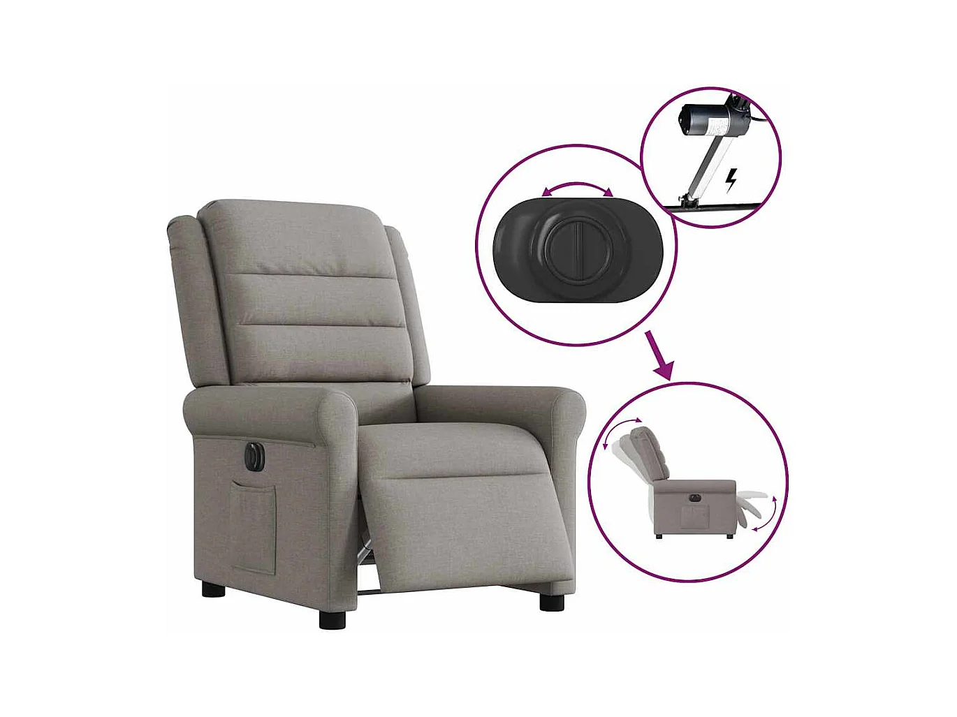 Fauteuil inclinable électrique Taupe Tissu