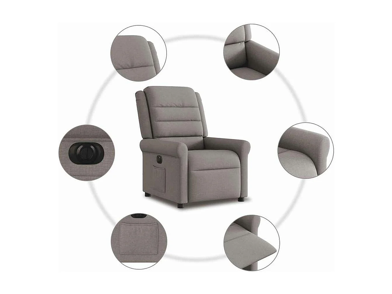 Sillón reclinable eléctrico de tela color topo