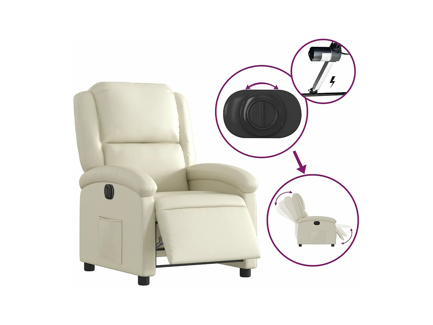 Fauteuil inclinable électrique Crème Similicuir