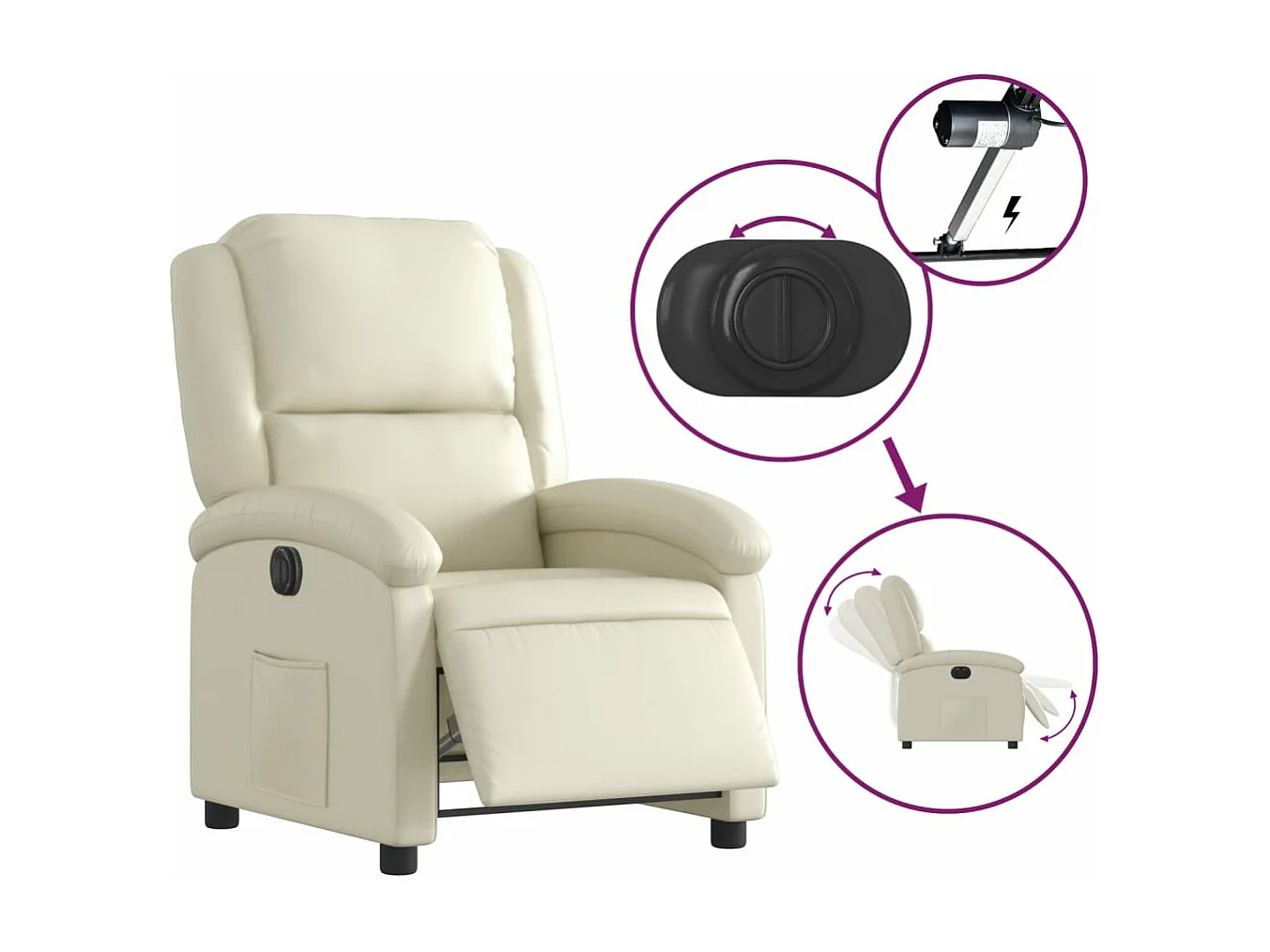 Fauteuil inclinable électrique Crème Similicuir