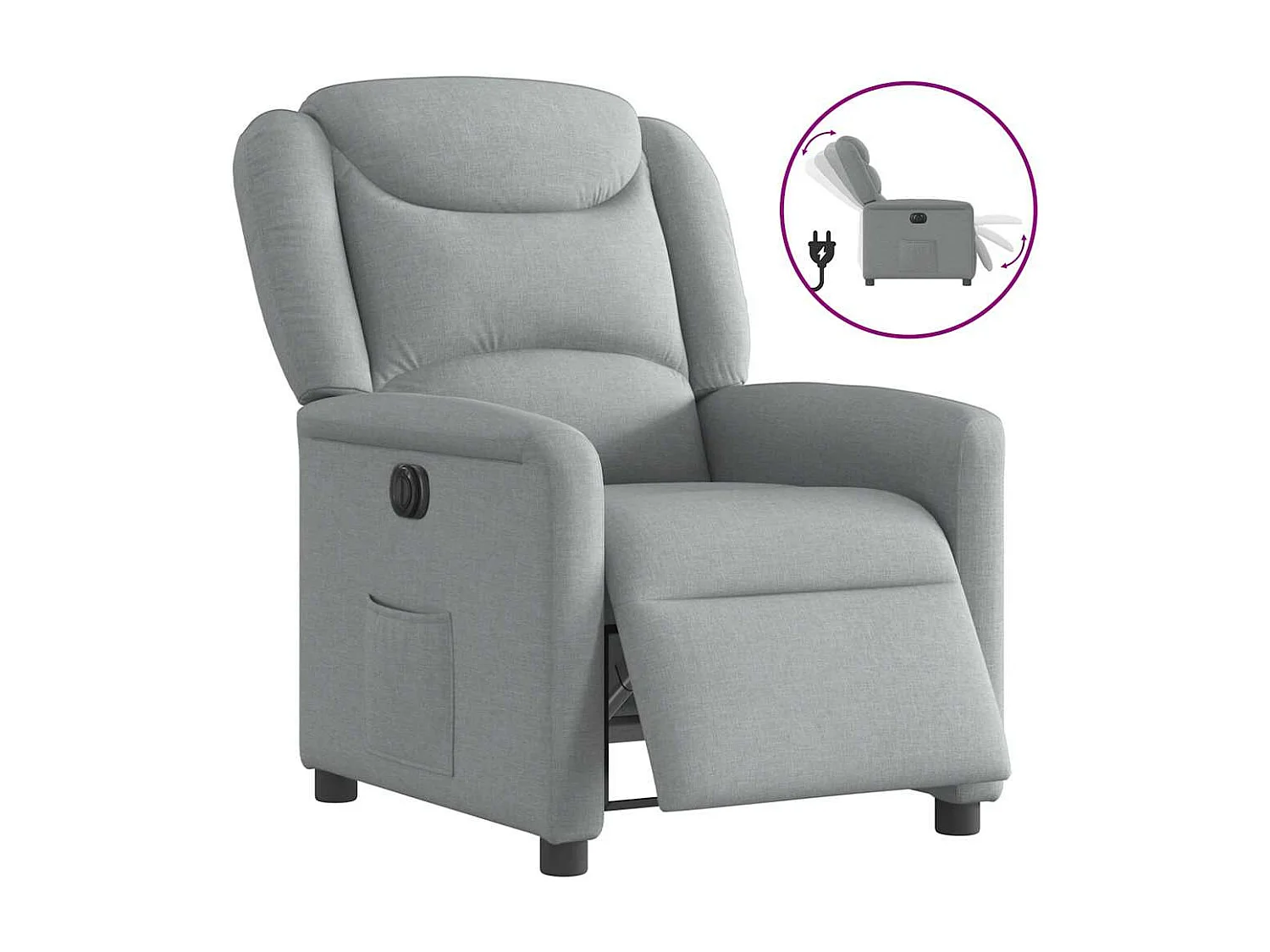 Poltrona reclinabile elettrica in tessuto grigio chiaro