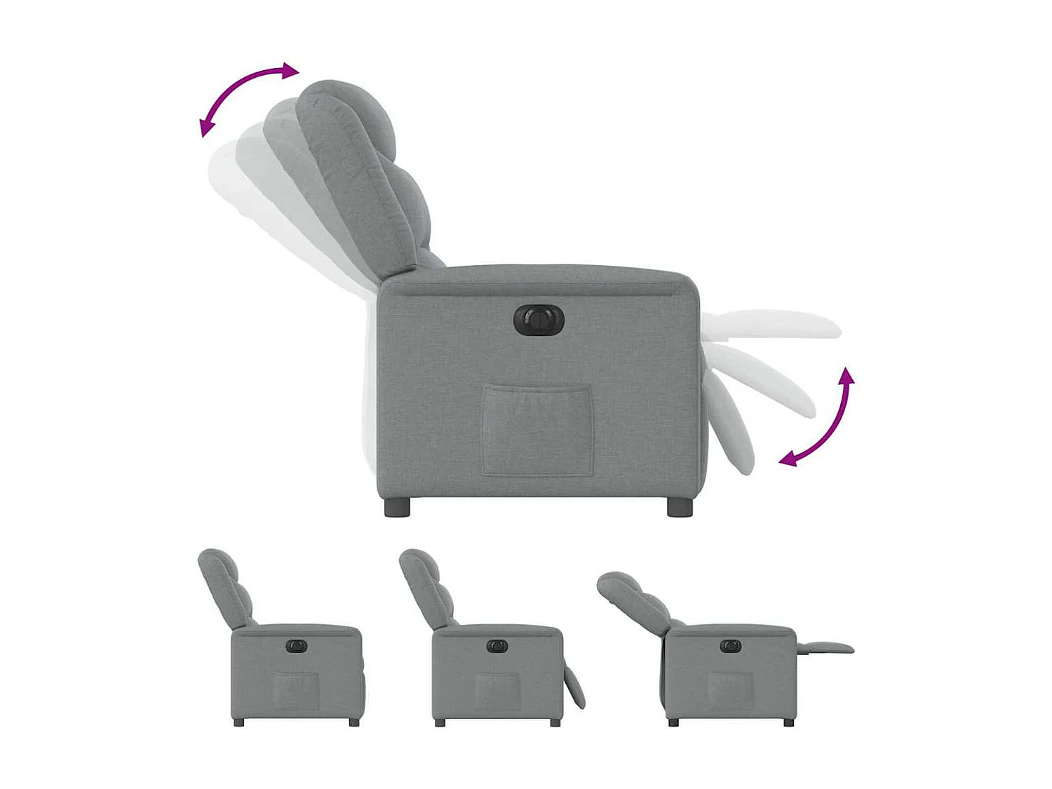 Poltrona reclinabile elettrica in tessuto grigio chiaro