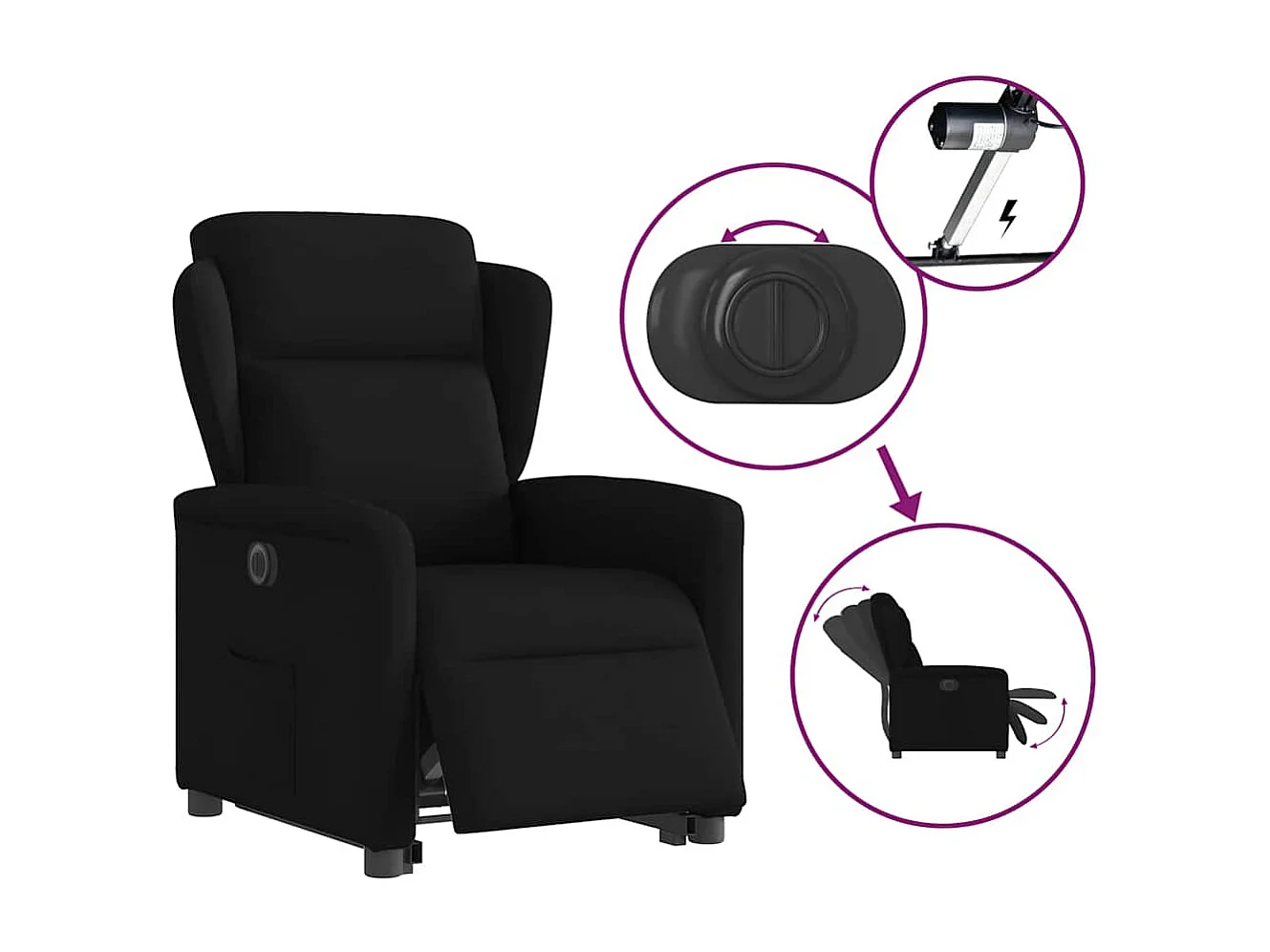 Fauteuil inclinable électrique noir tissu