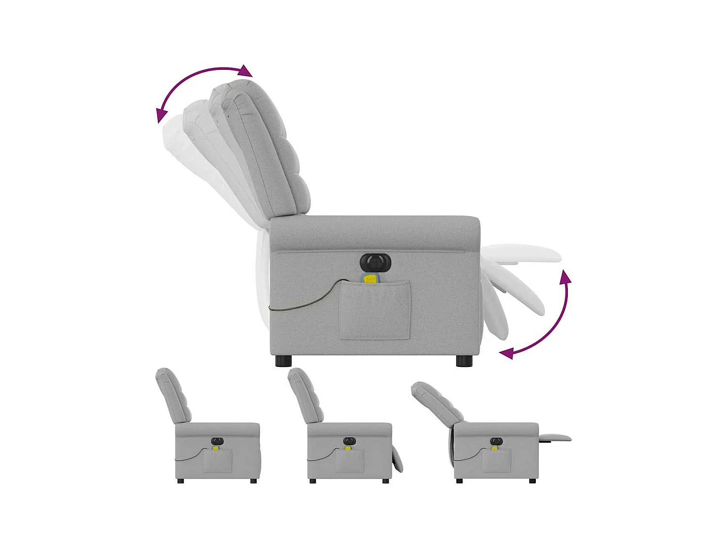 Poltrona massaggiante reclinabile elettrica in tessuto grigio nuvola