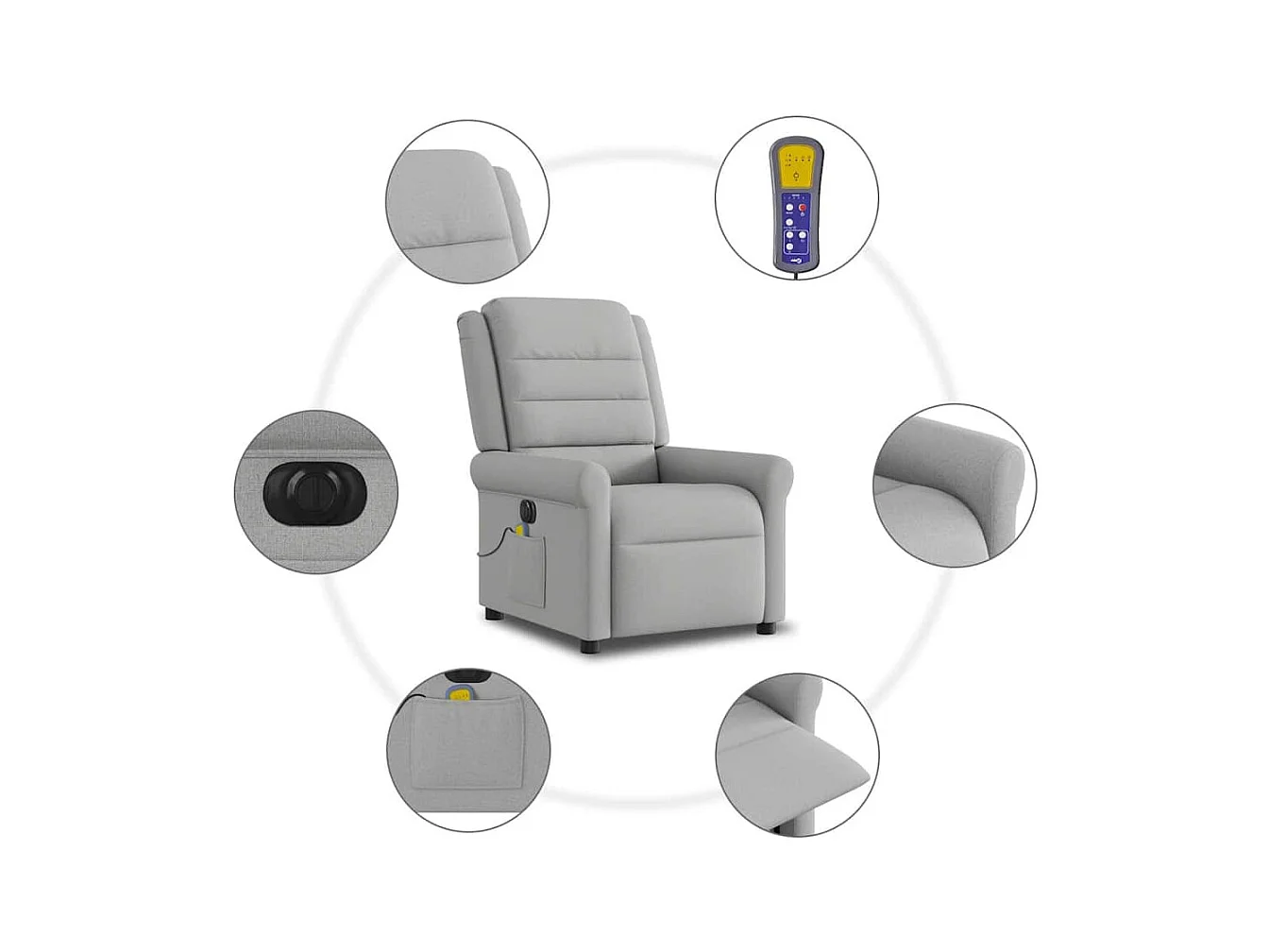 Poltrona massaggiante reclinabile elettrica in tessuto grigio nuvola