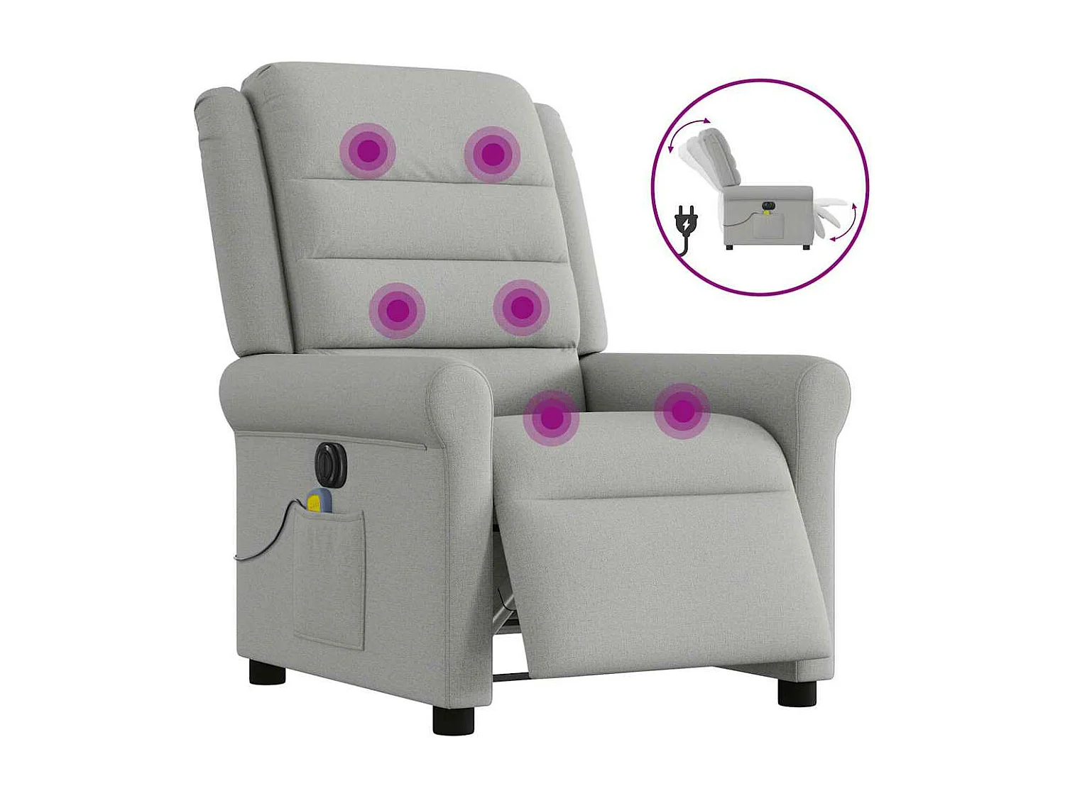 Fauteuil de massage inclinable électrique gris nuage tissu