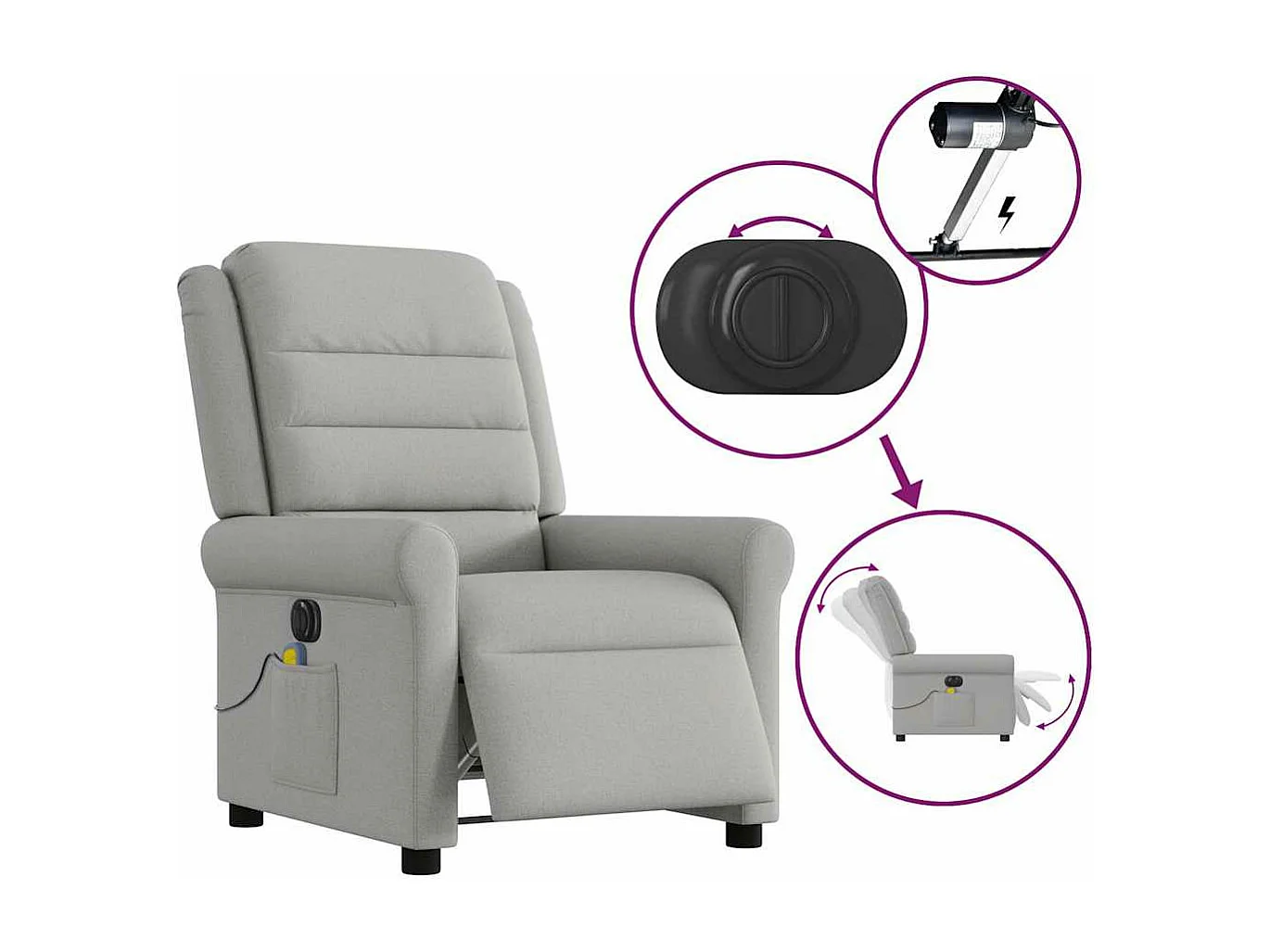 Fauteuil de massage inclinable électrique gris nuage tissu