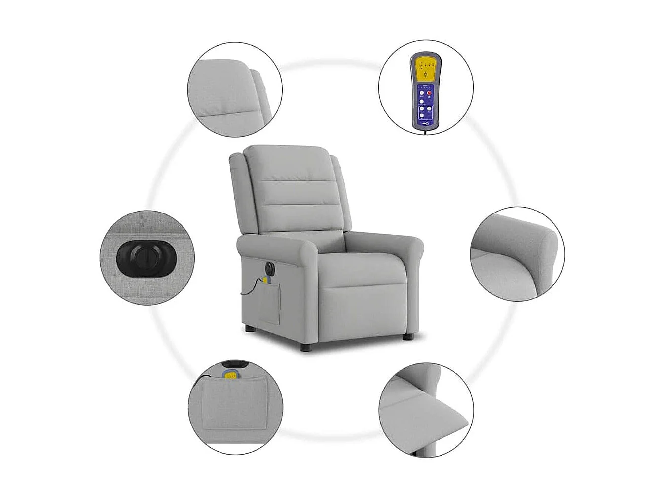 Fauteuil de massage inclinable électrique gris nuage tissu