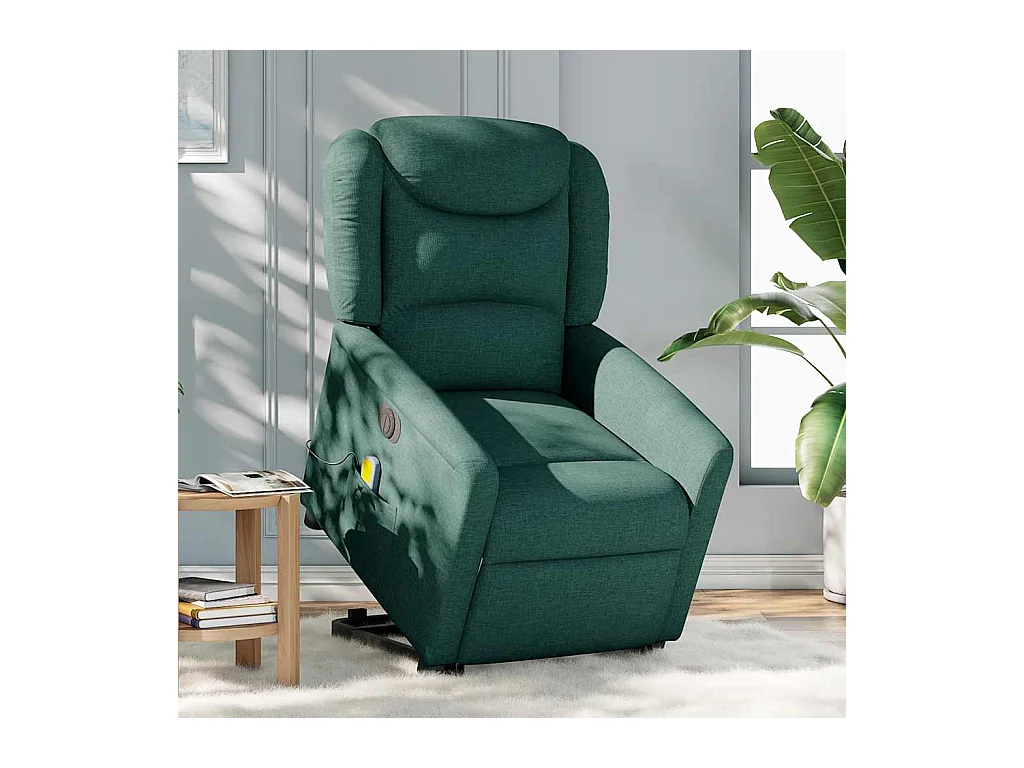 Fauteuil inclinable de massage électrique Vert foncé Tissu