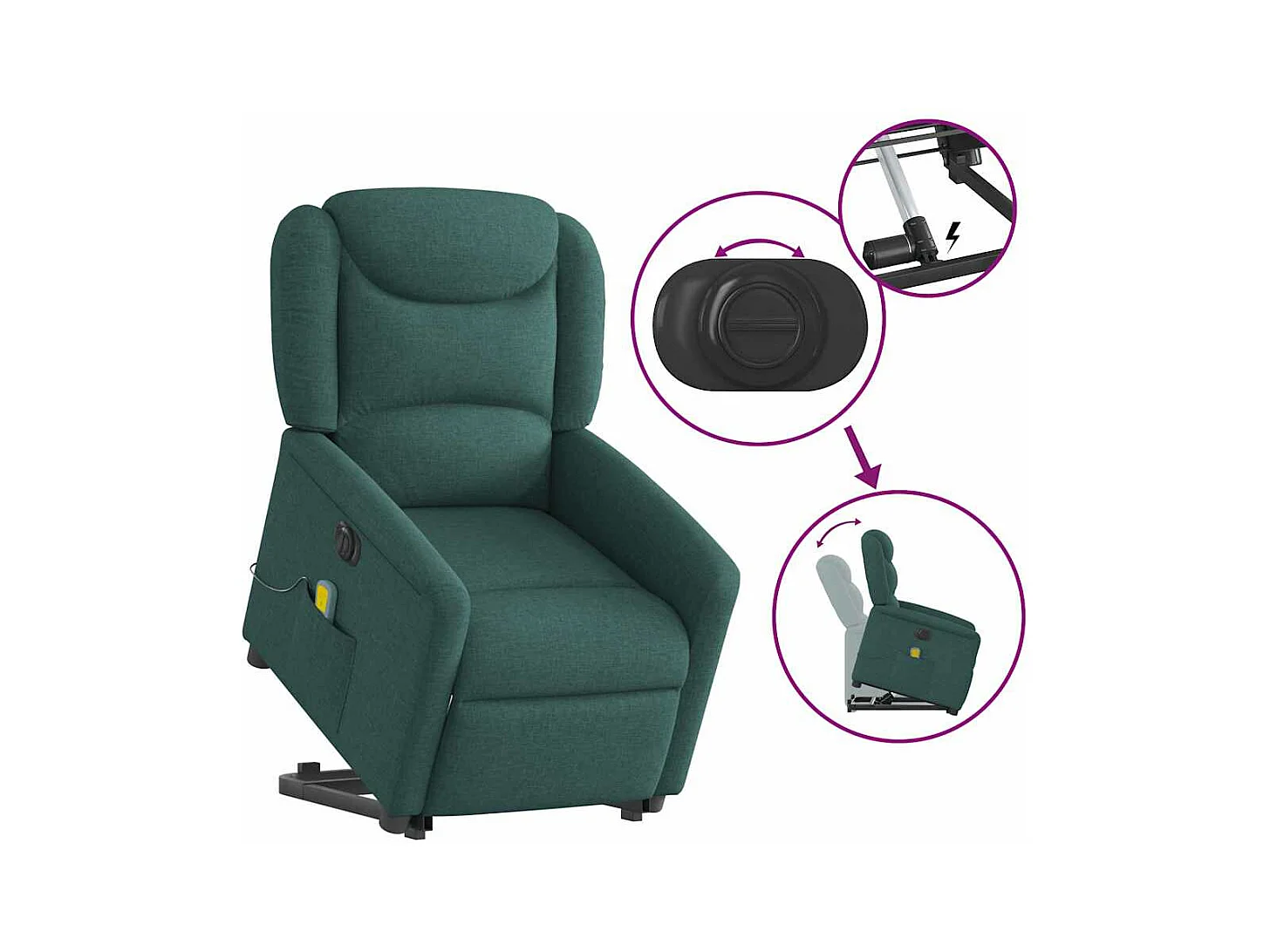 Fauteuil inclinable de massage électrique Vert foncé Tissu