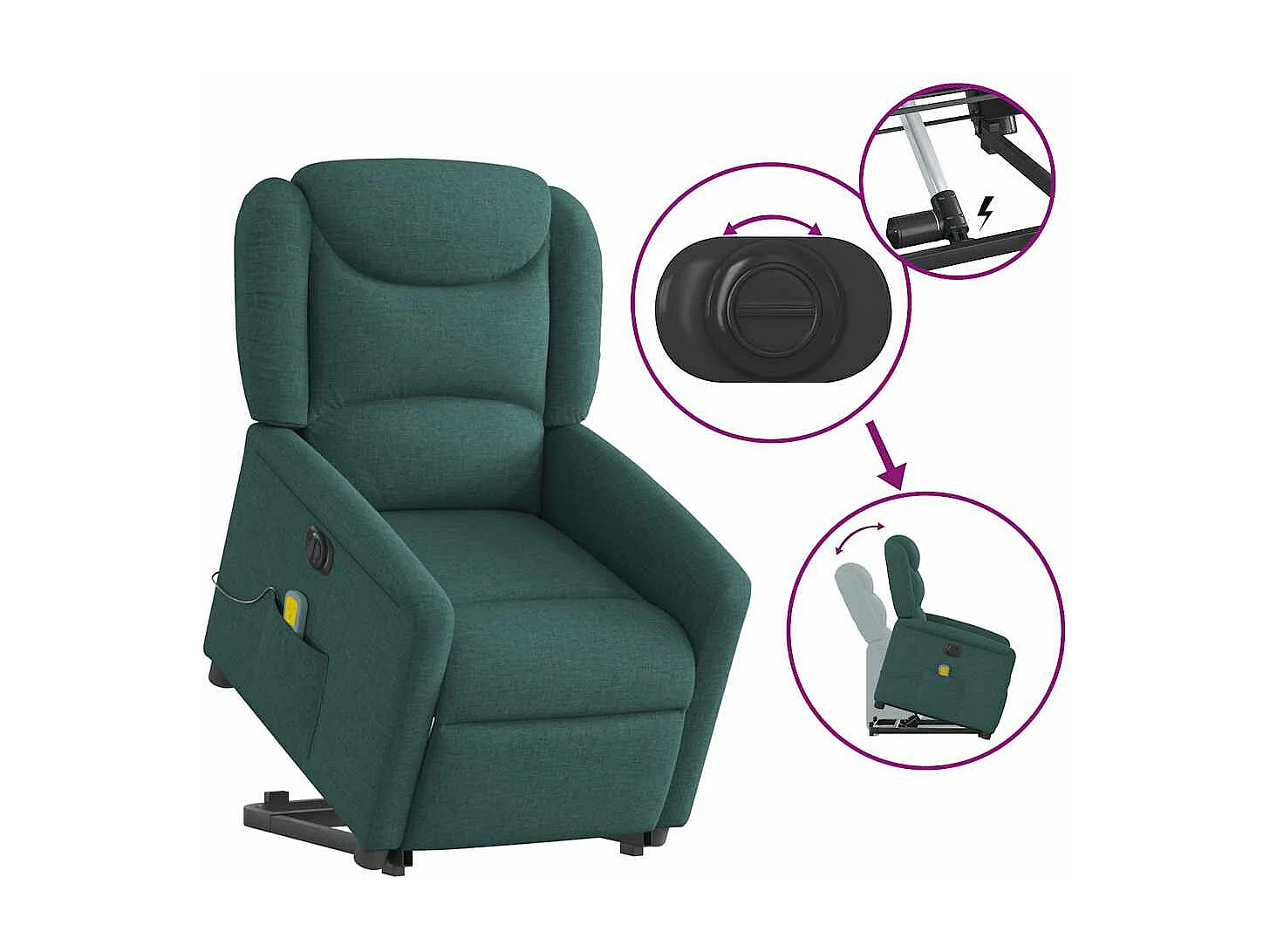Fauteuil inclinable de massage électrique Vert foncé Tissu
