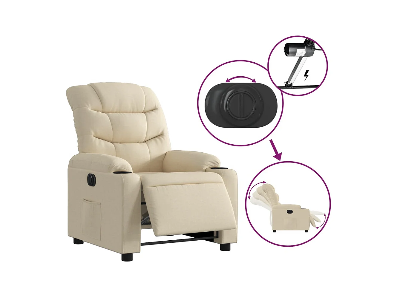Fauteuil inclinable électrique Crème Tissu