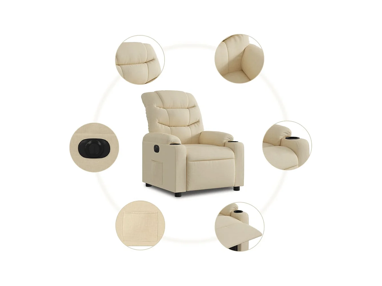 Fauteuil inclinable électrique Crème Tissu