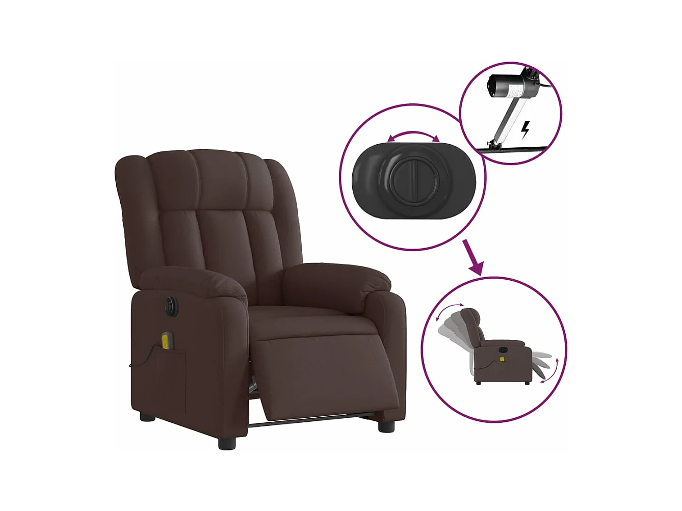 Fauteuil de massage inclinable électrique Marron foncé Tissu