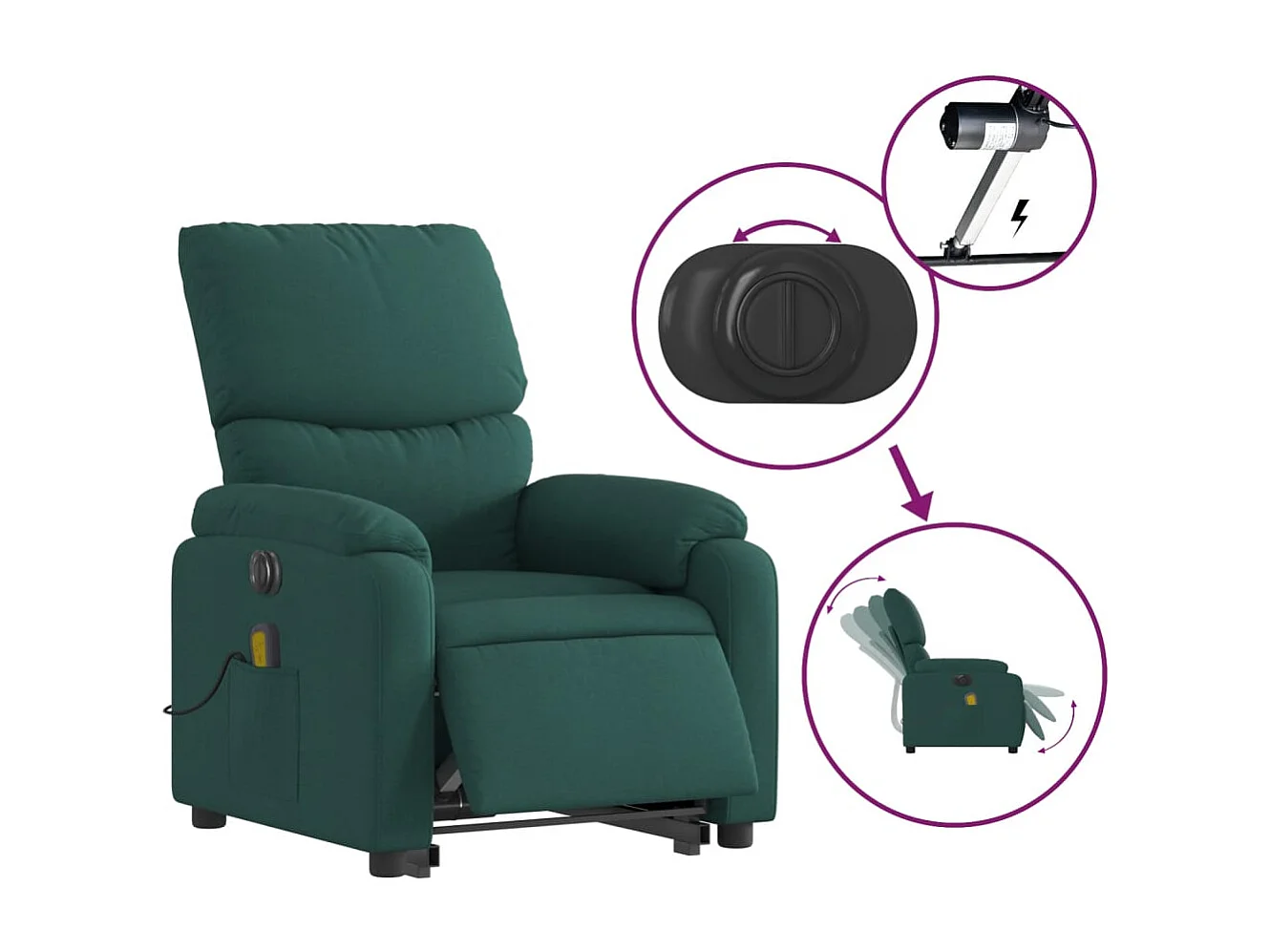 Fauteuil inclinable de massage électrique Vert foncé Tissu